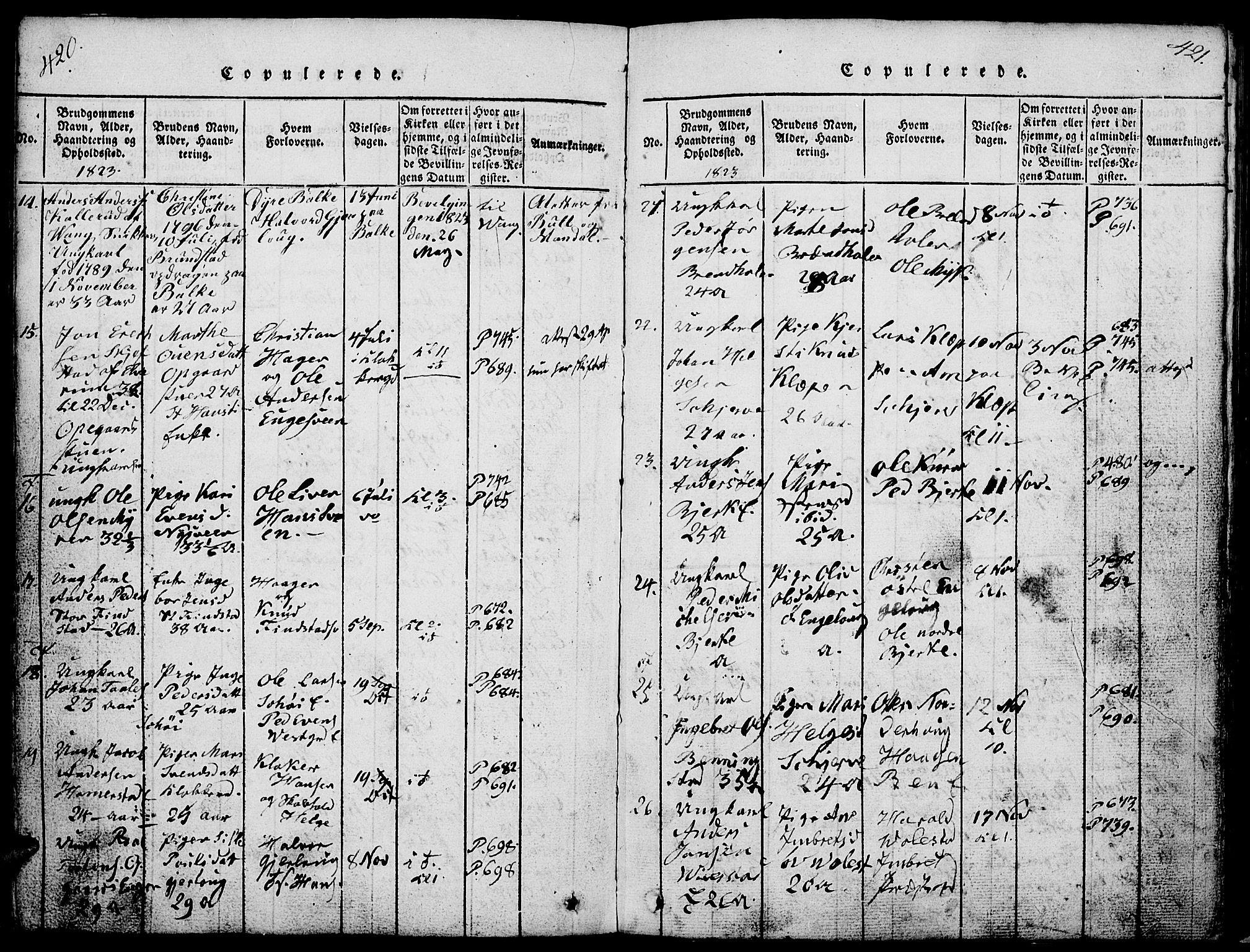 Løten prestekontor, AV/SAH-PREST-022/L/La/L0001: Parish register (copy) no. 1, 1812-1832, p. 420-421