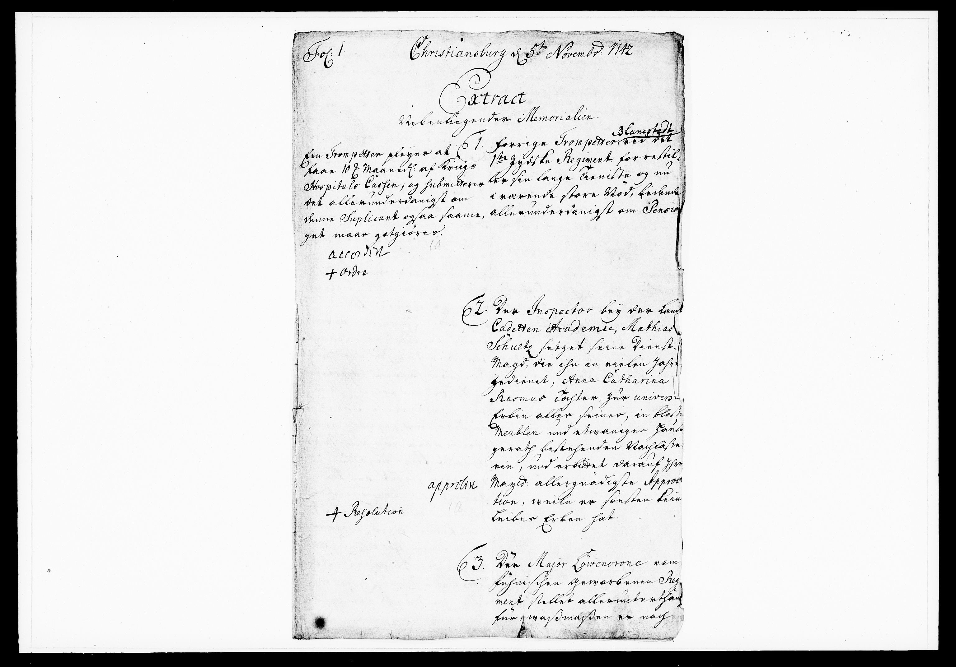 Krigskollegiet, Krigskancelliet, DRA/A-0006/-/1171-1175: Refererede sager, 1742, p. 385