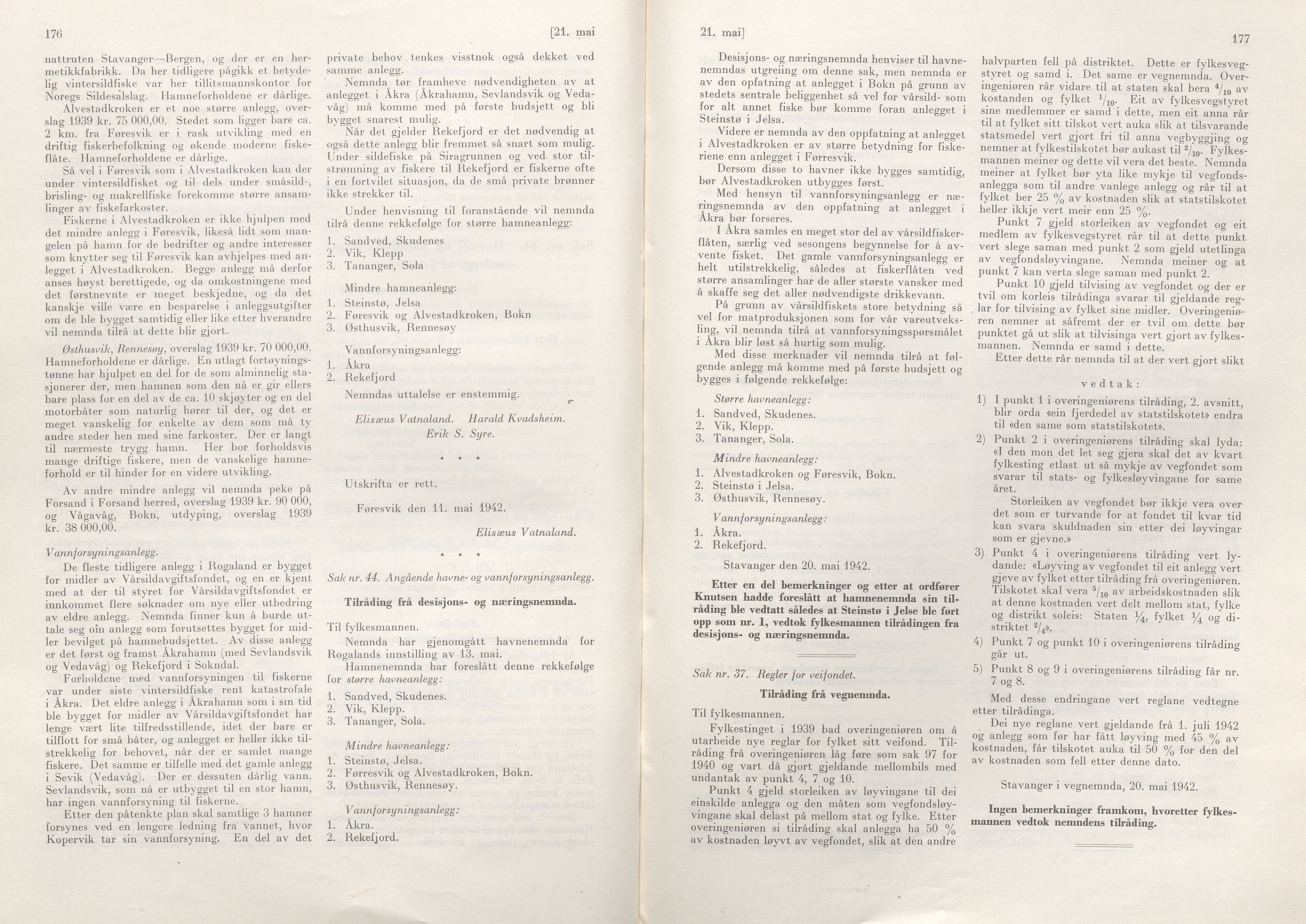 Rogaland fylkeskommune - Fylkesrådmannen , IKAR/A-900/A/Aa/Aaa/L0061: Møtebok , 1942, p. 176-177