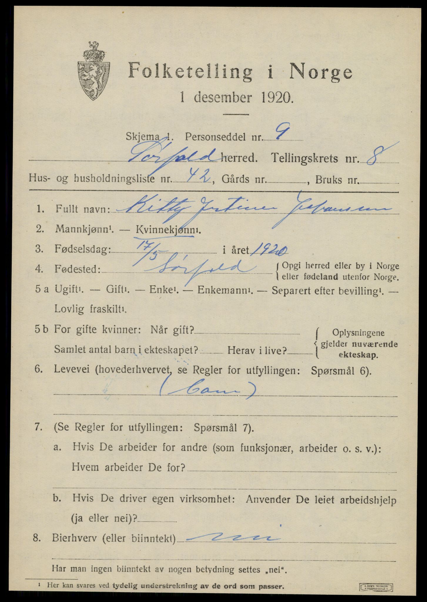 SAT, 1920 census for Sørfold, 1920, p. 4705
