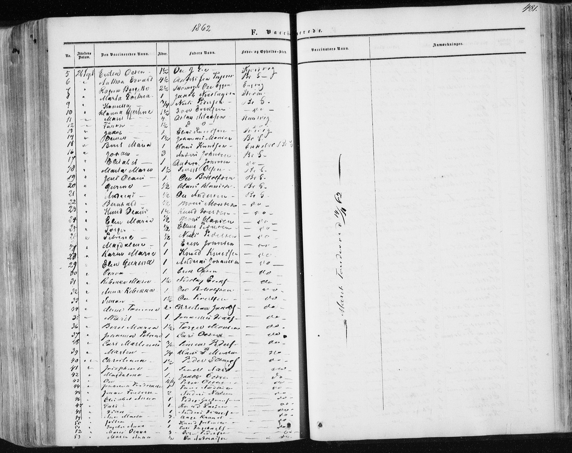 Ministerialprotokoller, klokkerbøker og fødselsregistre - Møre og Romsdal, AV/SAT-A-1454/568/L0804: Parish register (official) no. 568A11, 1854-1868, p. 481