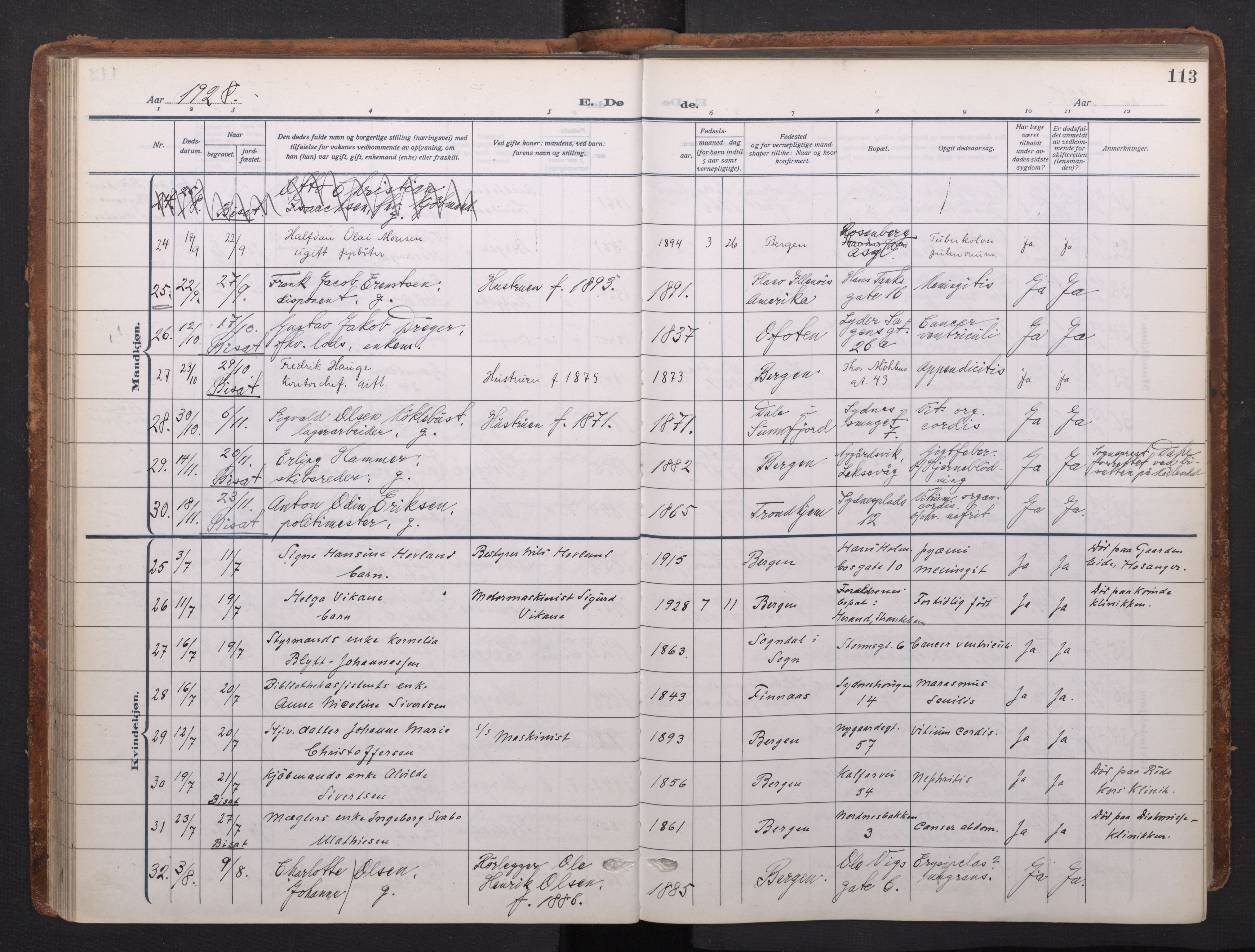 Johanneskirken sokneprestembete, AV/SAB-A-76001/H/Haa/L0020: Parish register (official) no. E 2, 1916-1951, p. 113