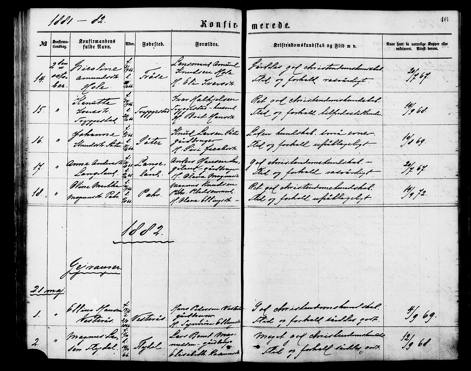 Ministerialprotokoller, klokkerbøker og fødselsregistre - Møre og Romsdal, SAT/A-1454/517/L0227: Parish register (official) no. 517A07, 1870-1886, p. 46