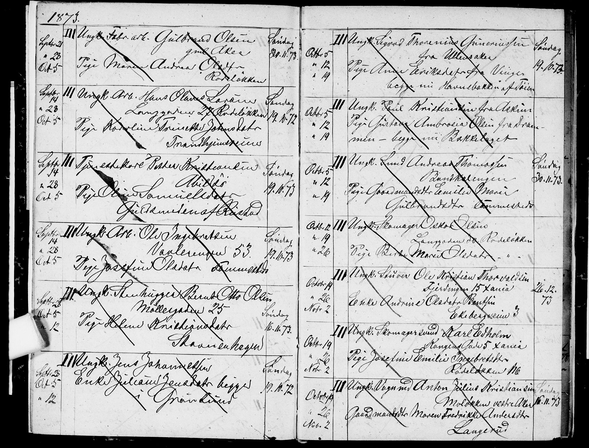 Østre Aker prestekontor Kirkebøker, AV/SAO-A-10840/H/Ha/L0003: Banns register no. I 3, 1873-1878