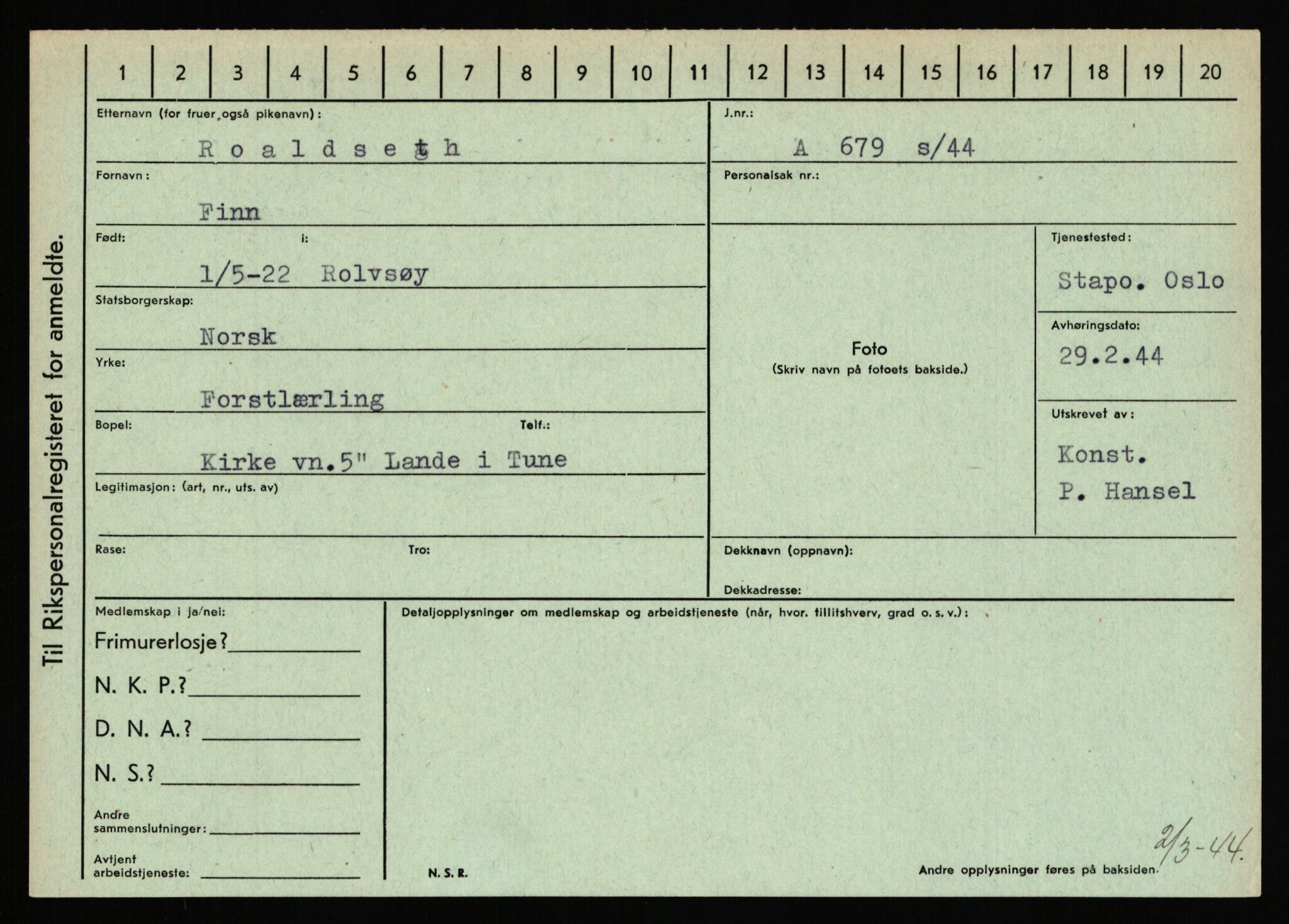 Statspolitiet - Hovedkontoret / Osloavdelingen, AV/RA-S-1329/C/Ca/L0013: Raa - Servold, 1943-1945, p. 1536