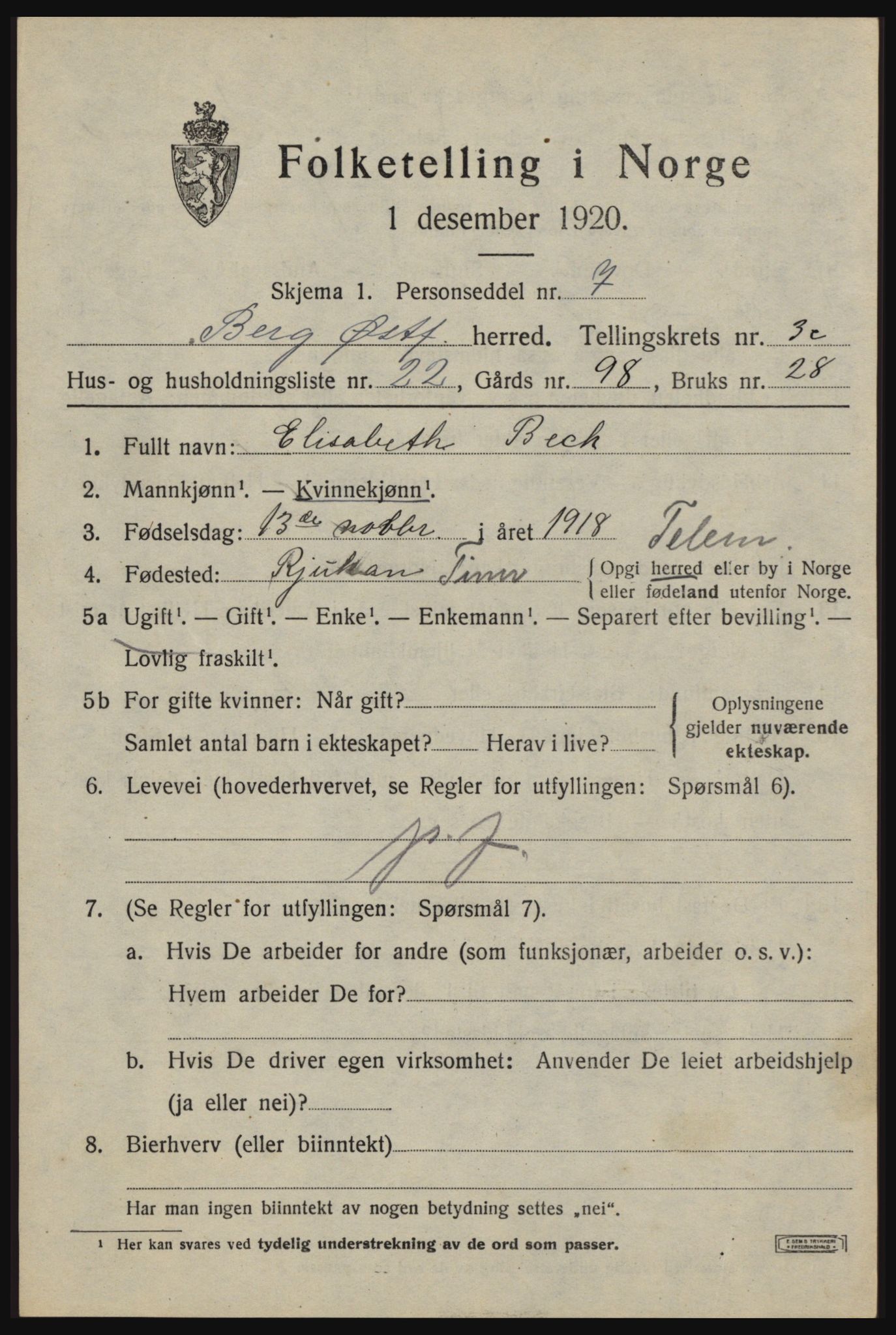 SAO, 1920 census for Berg, 1920, p. 7347