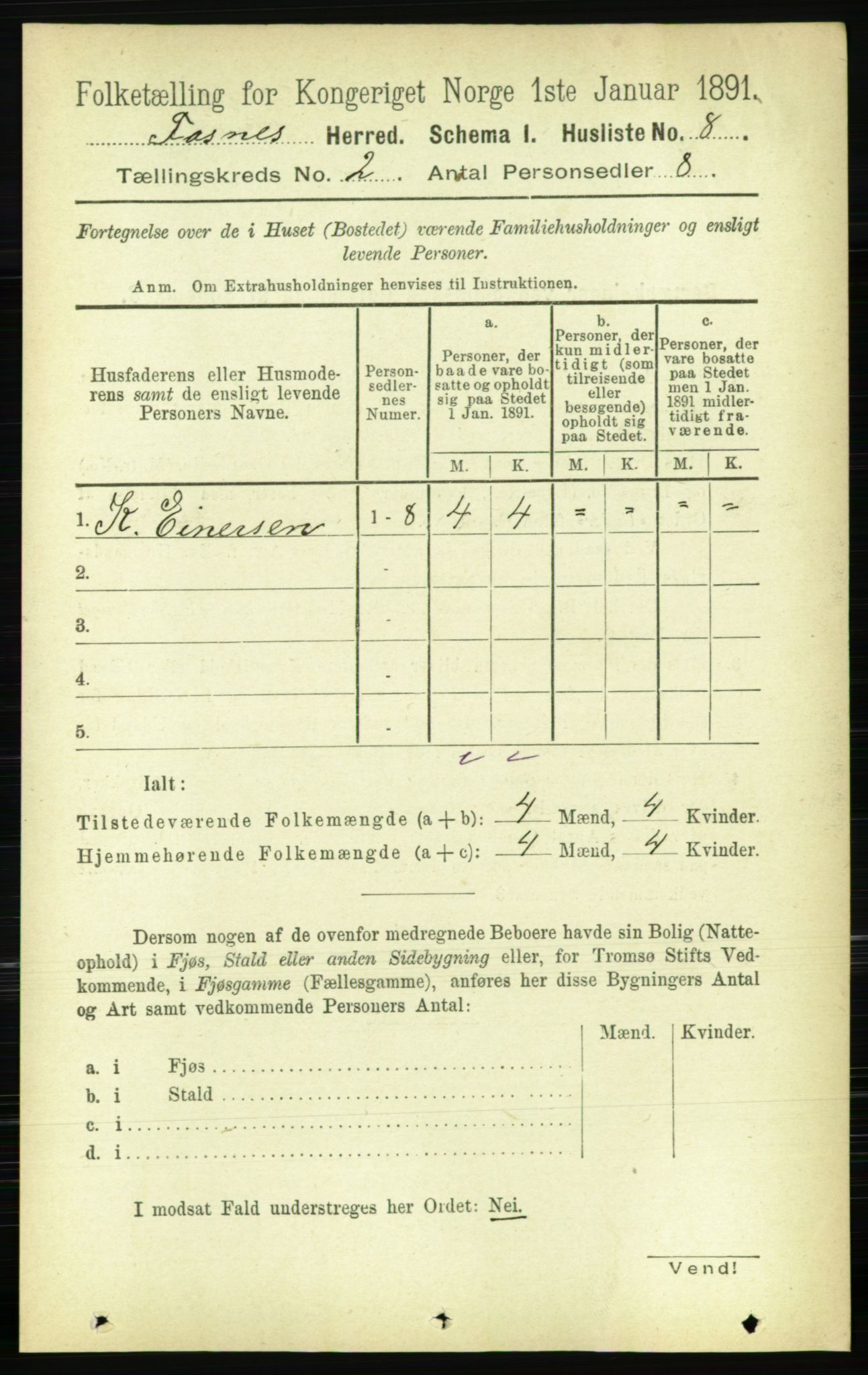 RA, 1891 census for 1748 Fosnes, 1891, p. 372
