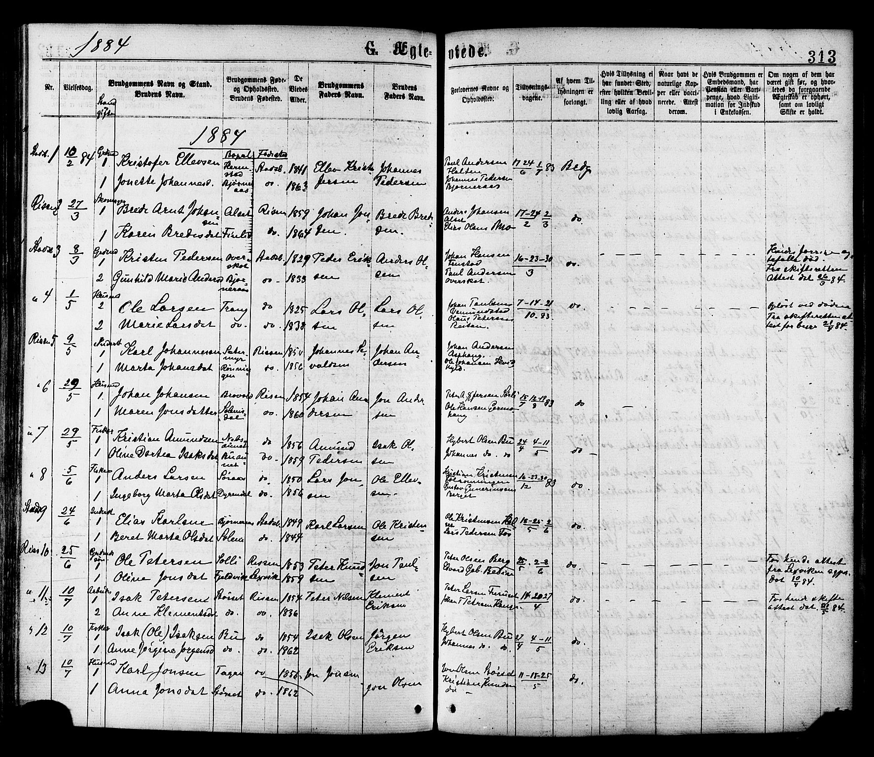 Ministerialprotokoller, klokkerbøker og fødselsregistre - Sør-Trøndelag, SAT/A-1456/646/L0613: Parish register (official) no. 646A11, 1870-1884, p. 313