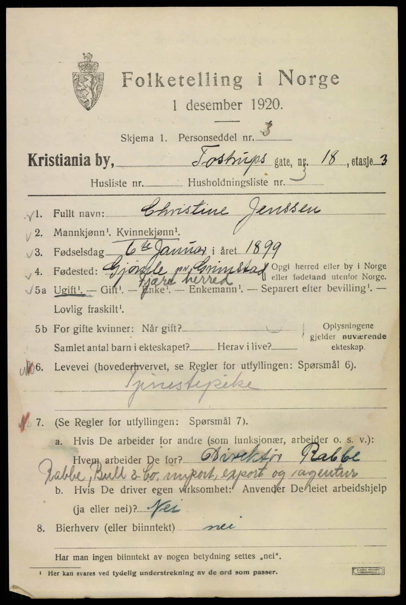 SAO, 1920 census for Kristiania, 1920, p. 595343