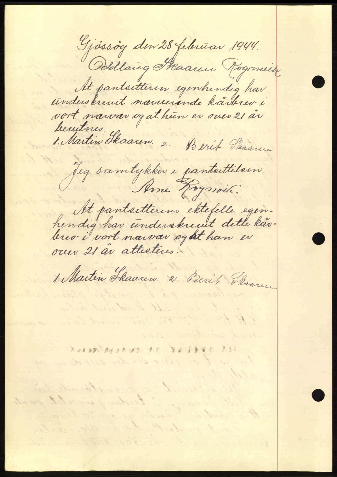 Hitra sorenskriveri, AV/SAT-A-0018/2/2C/2Ca: Mortgage book no. B1, 1939-1949, Diary no: : 197/1944