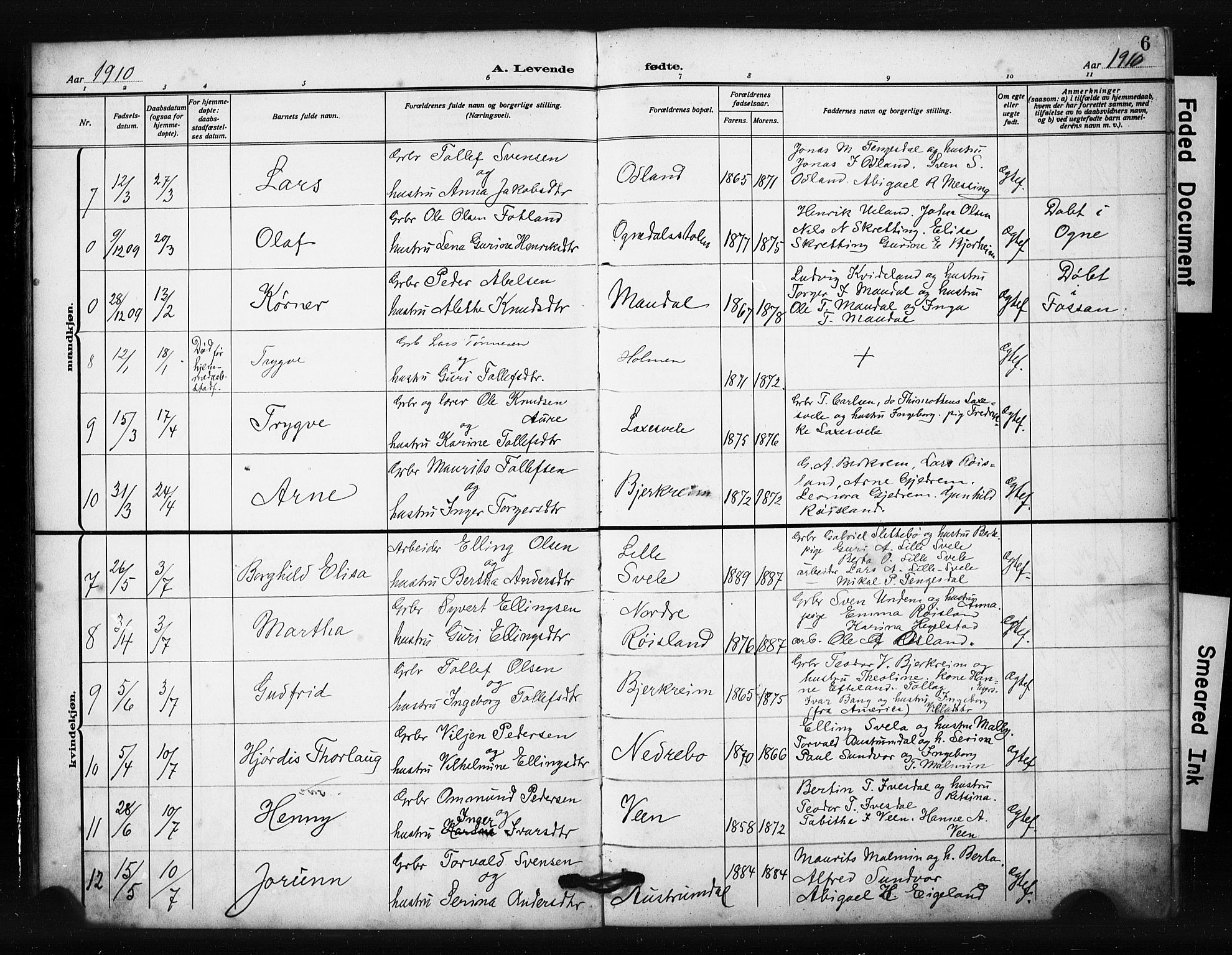 Helleland sokneprestkontor, SAST/A-101810: Parish register (copy) no. B 6, 1909-1923, p. 6