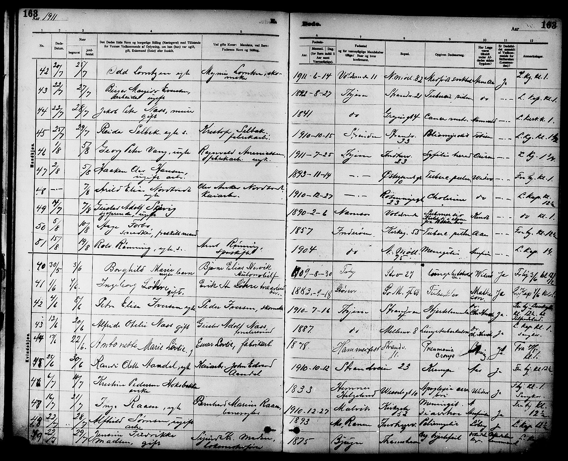 Ministerialprotokoller, klokkerbøker og fødselsregistre - Sør-Trøndelag, SAT/A-1456/605/L0255: Parish register (copy) no. 605C02, 1908-1918, p. 163