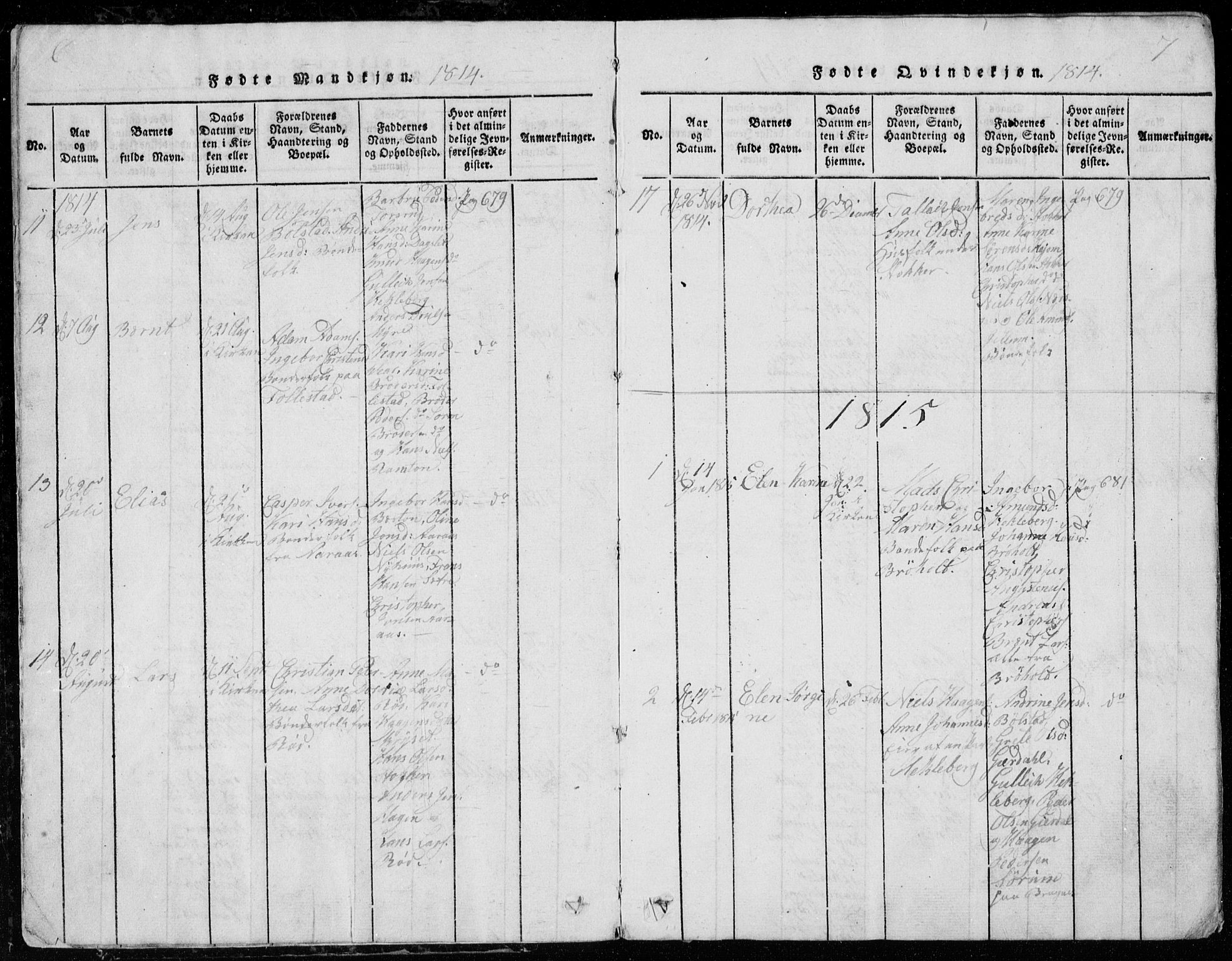 Røyken kirkebøker, AV/SAKO-A-241/G/Ga/L0003: Parish register (copy) no. 3, 1814-1856, p. 6-7