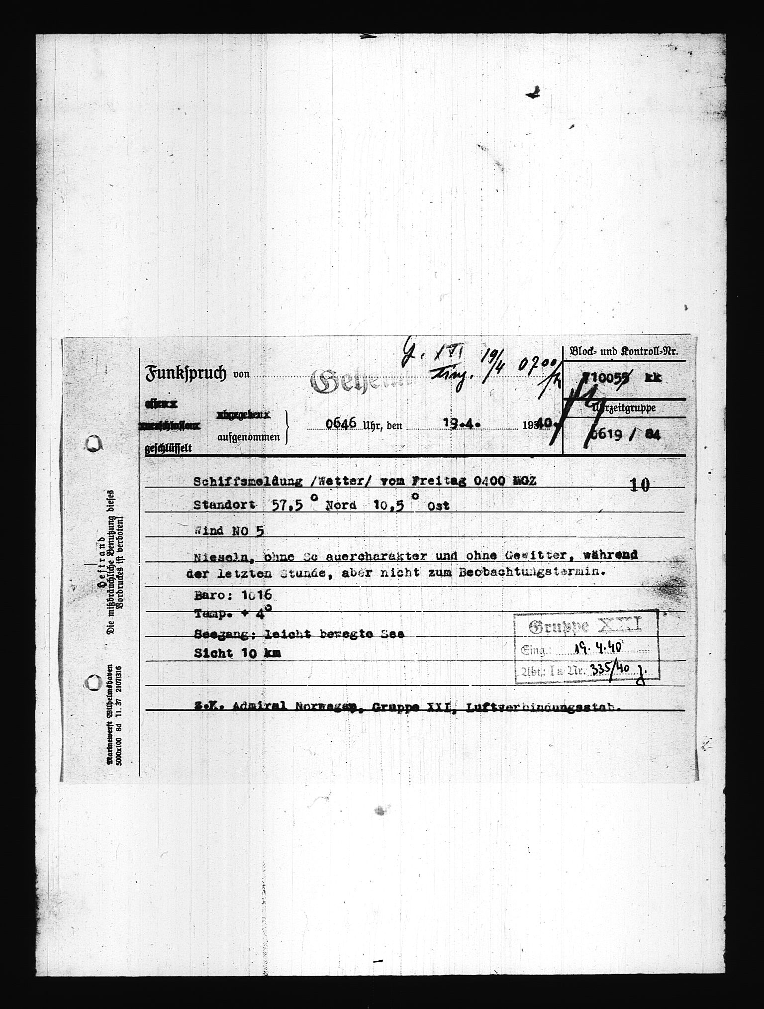 Documents Section, AV/RA-RAFA-2200/V/L0076: Amerikansk mikrofilm "Captured German Documents".
Box No. 715.  FKA jnr. 619/1954., 1940, p. 646