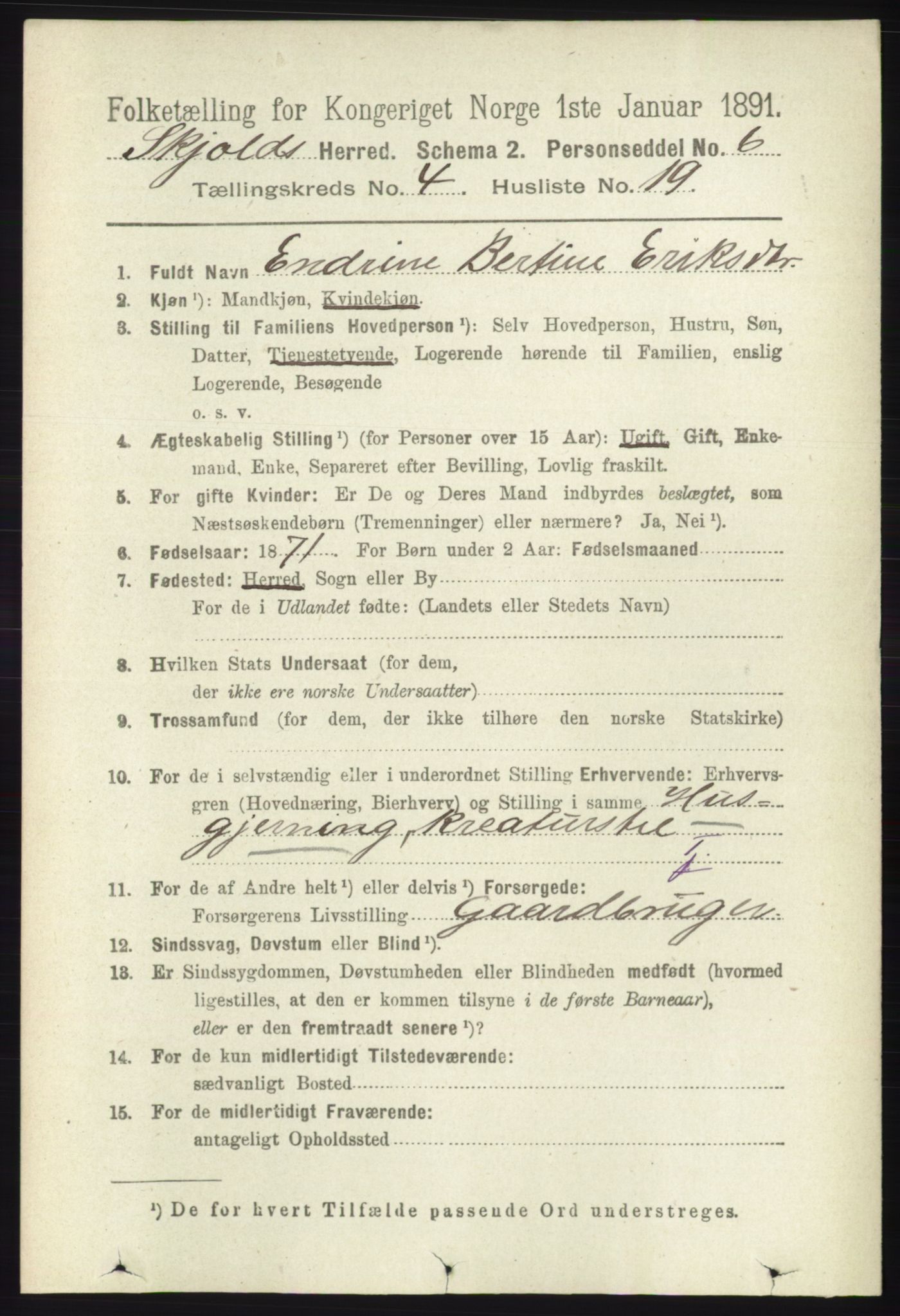 RA, 1891 census for 1154 Skjold, 1891, p. 635