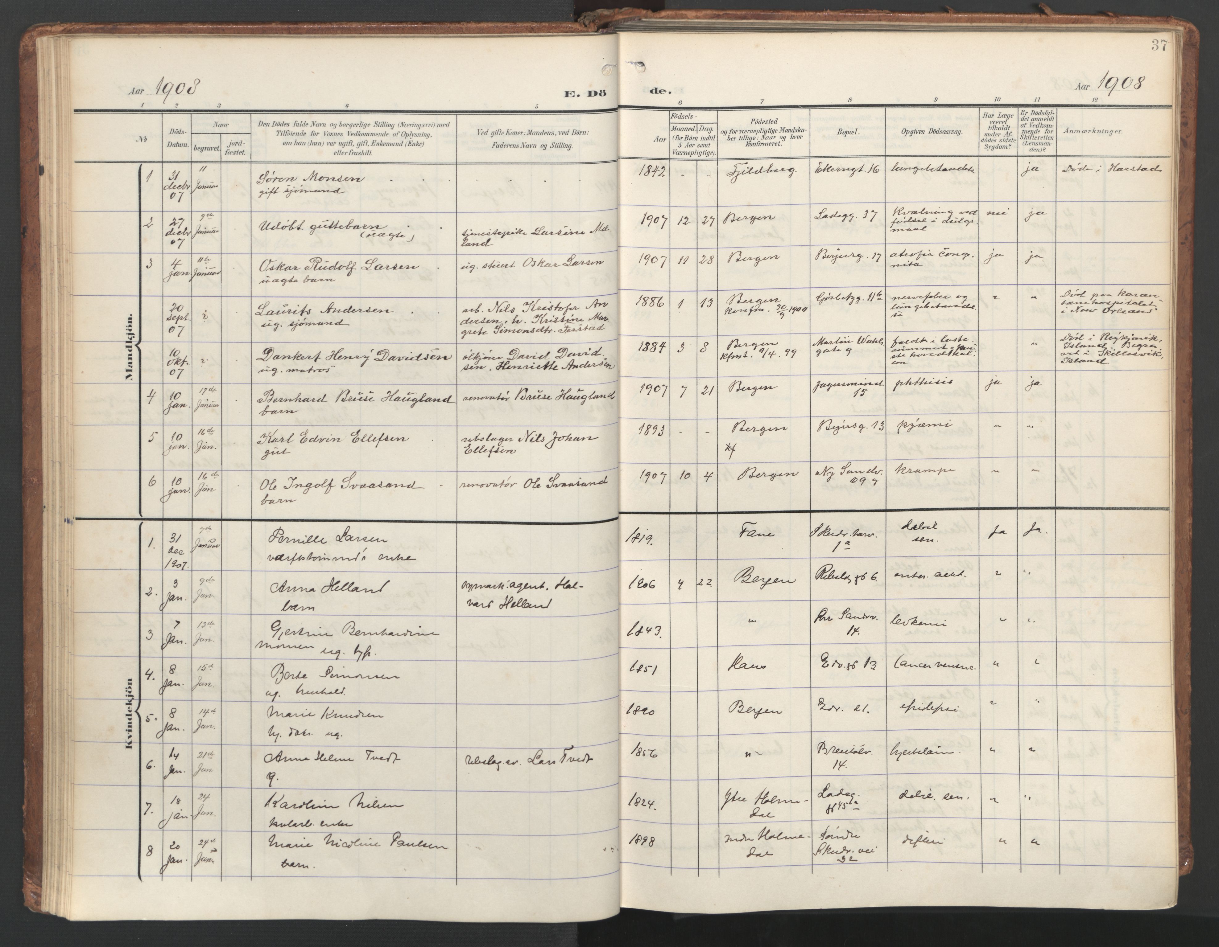 Sandviken Sokneprestembete, AV/SAB-A-77601/H/Ha/L0019: Parish register (official) no. E 2, 1905-1933, p. 37