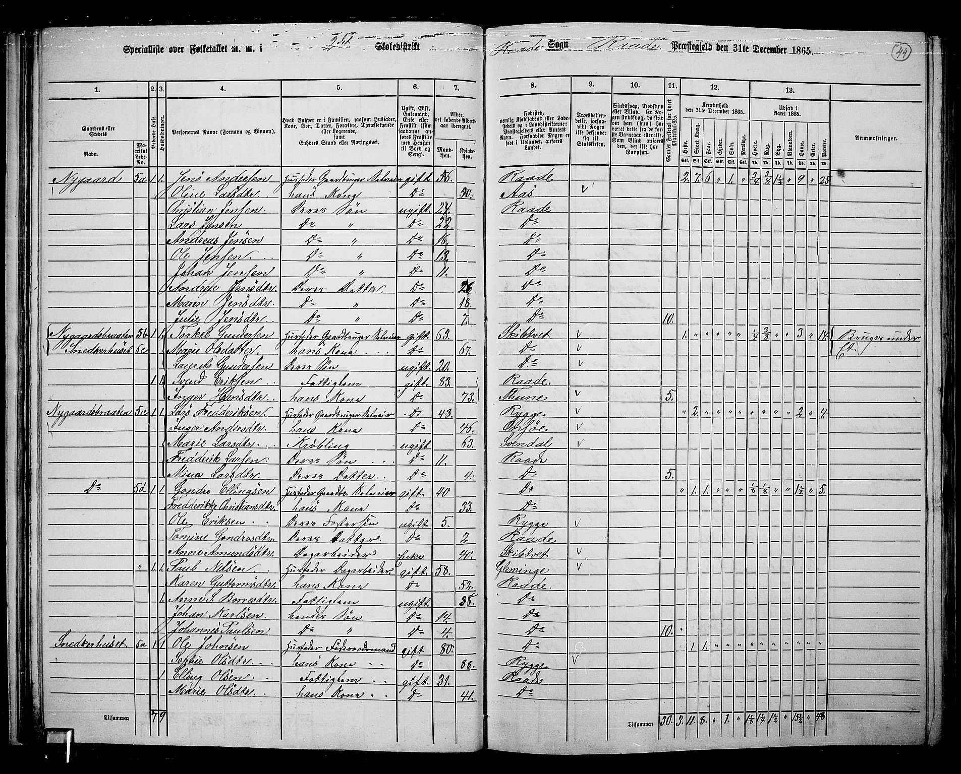 RA, 1865 census for Råde, 1865, p. 38