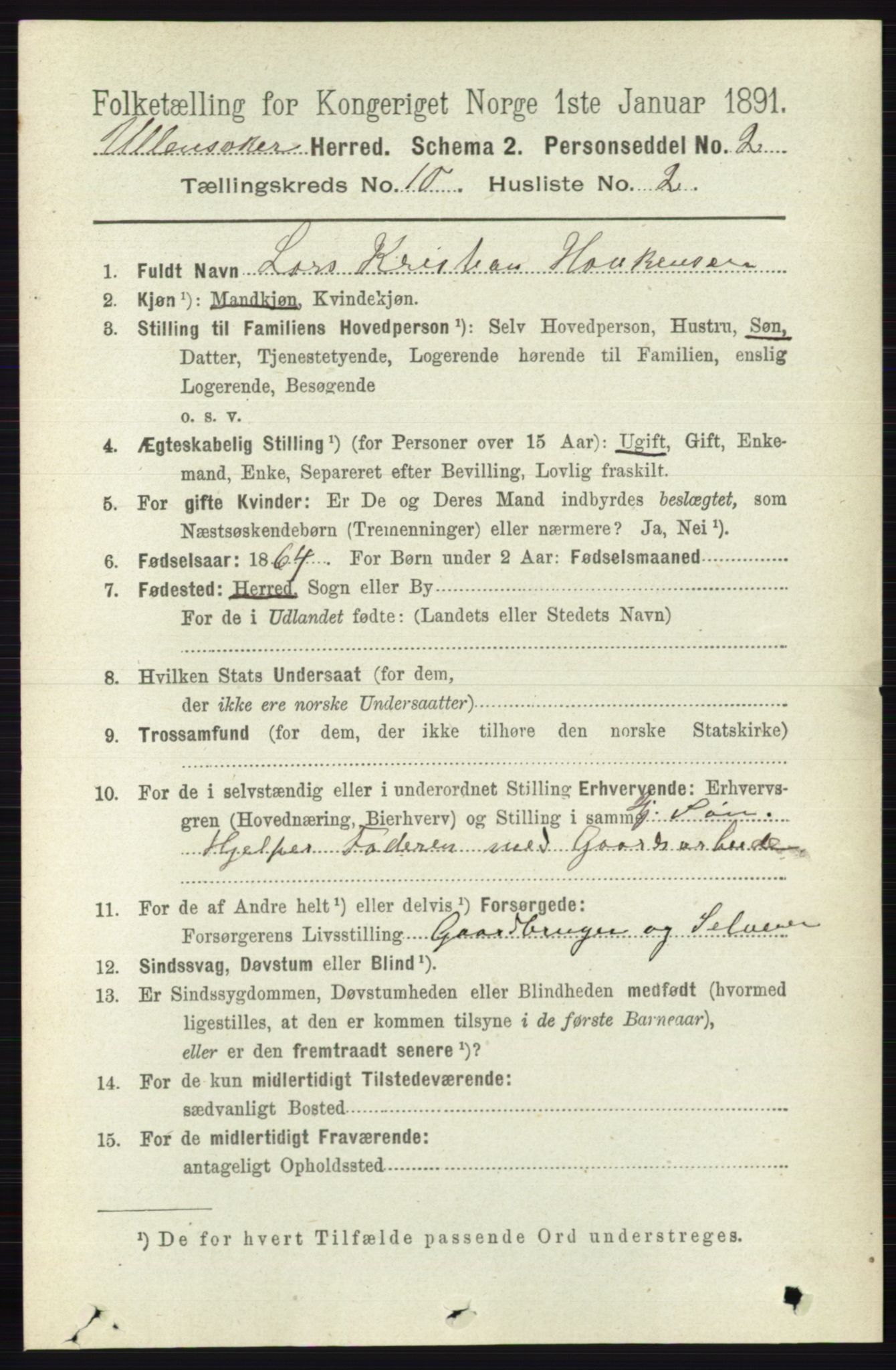 RA, 1891 census for 0235 Ullensaker, 1891, p. 4516
