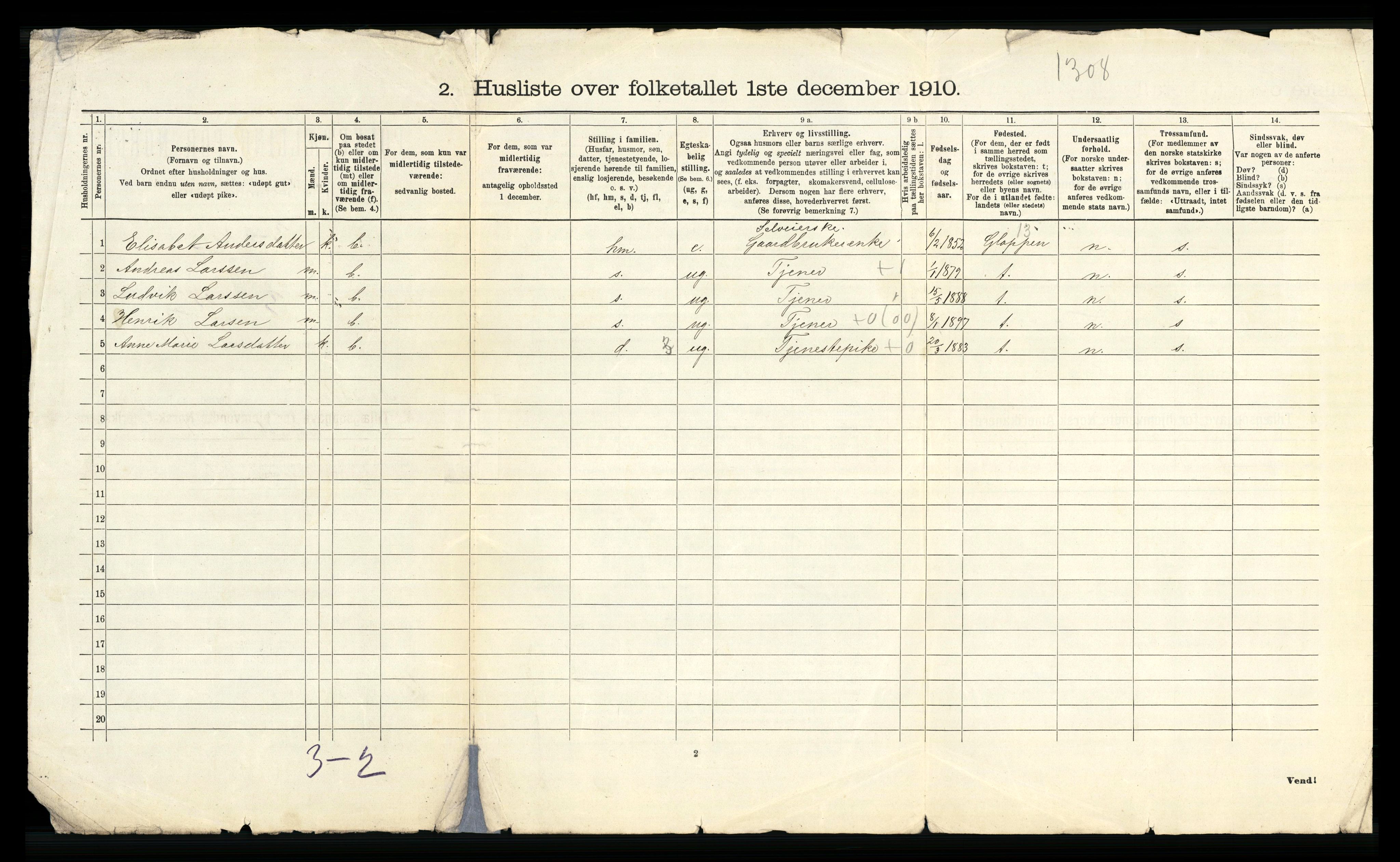 RA, 1910 census for Naustdal, 1910, p. 34