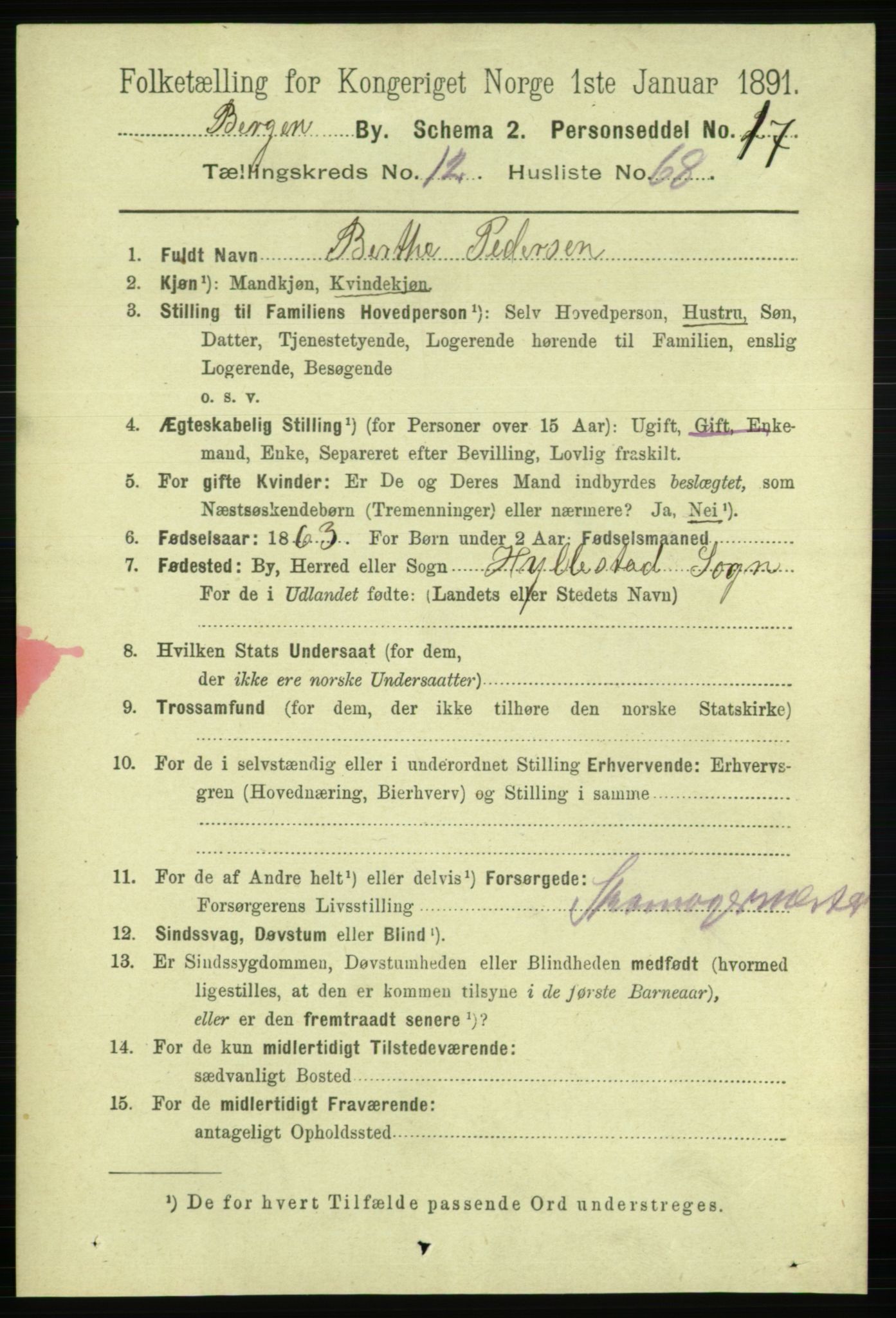 RA, 1891 Census for 1301 Bergen, 1891, p. 22015