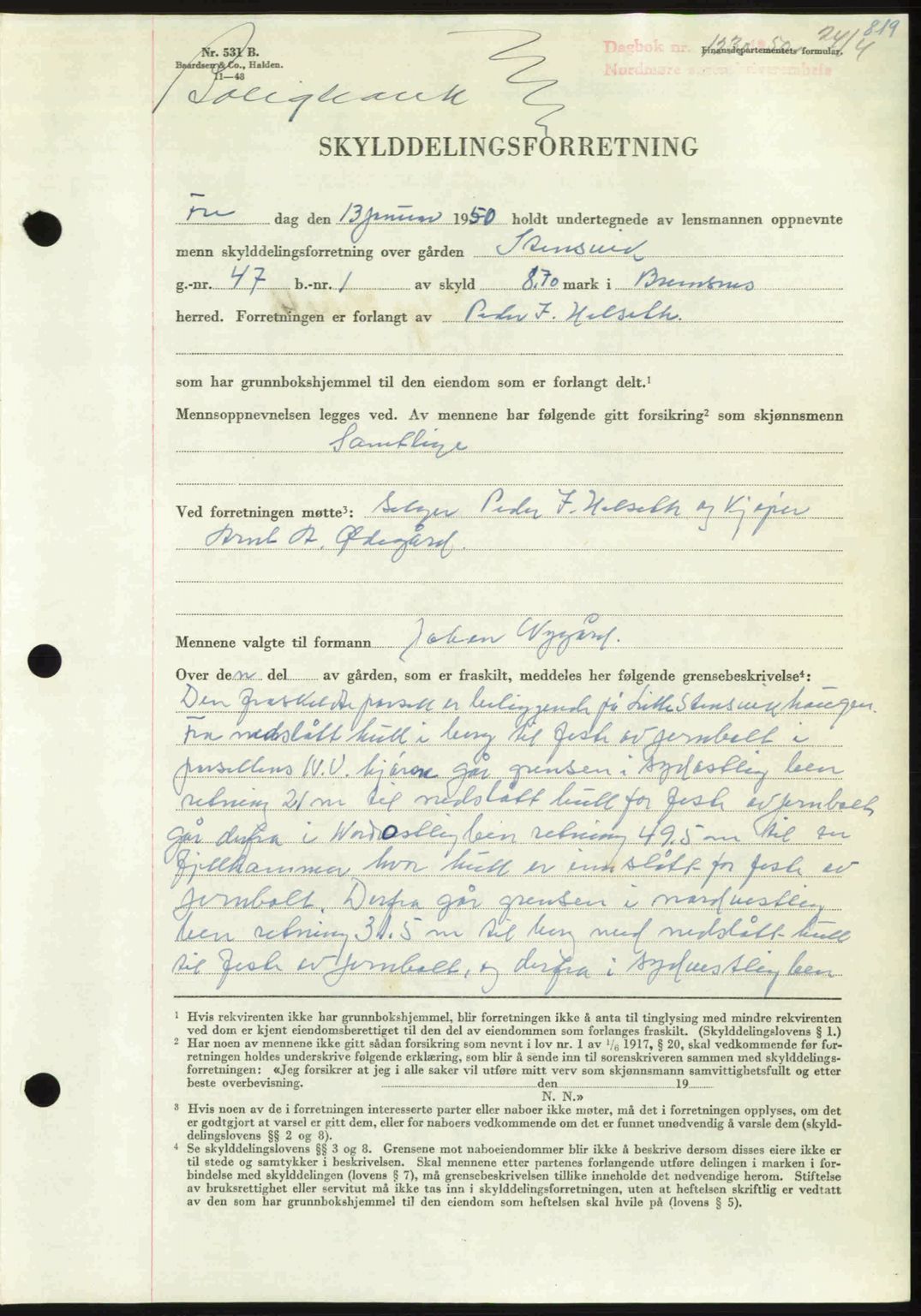 Nordmøre sorenskriveri, AV/SAT-A-4132/1/2/2Ca: Mortgage book no. A114, 1950-1950, Diary no: : 1230/1950