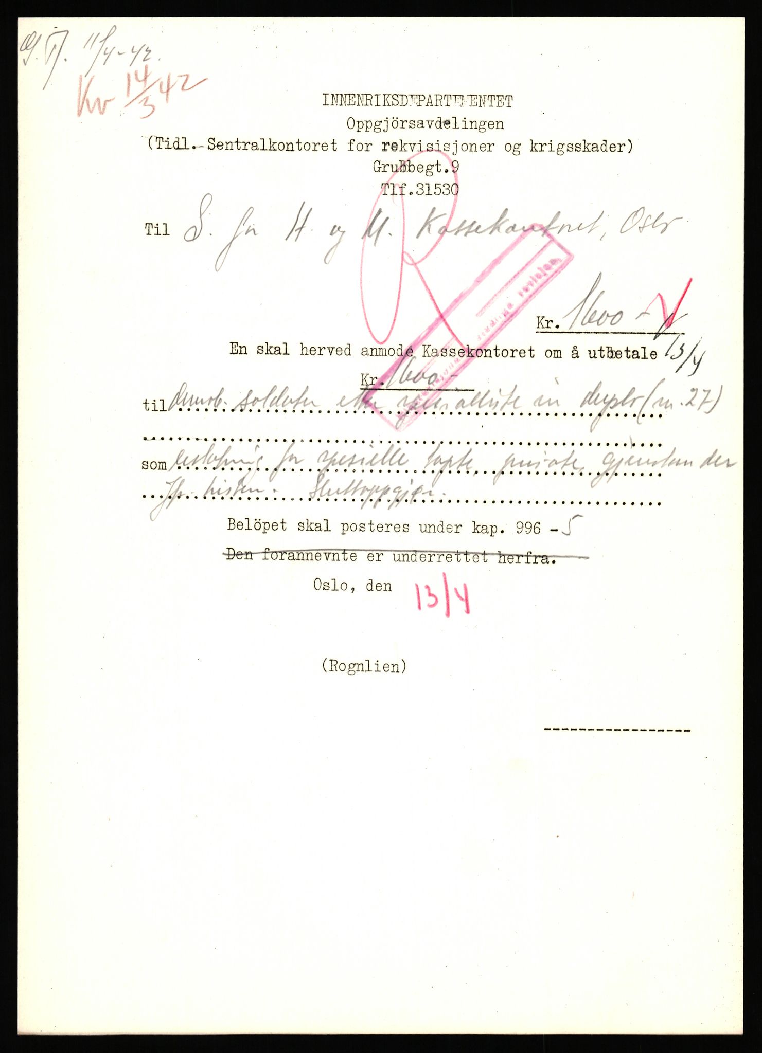 Justisdepartementet, Oppgjørsavdelingen, AV/RA-S-1056/G/Gb/L0095: Spesiallister m.v., 1940-1943, p. 56