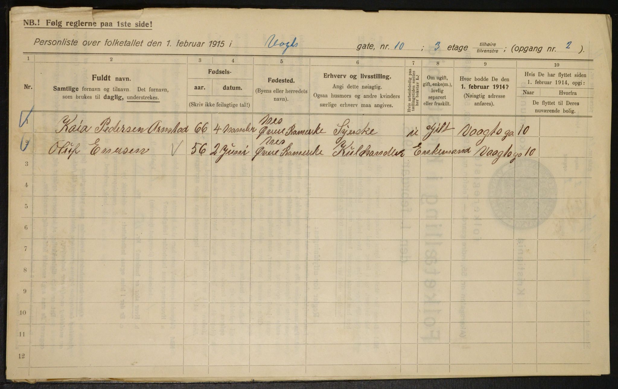 OBA, Municipal Census 1915 for Kristiania, 1915, p. 124831