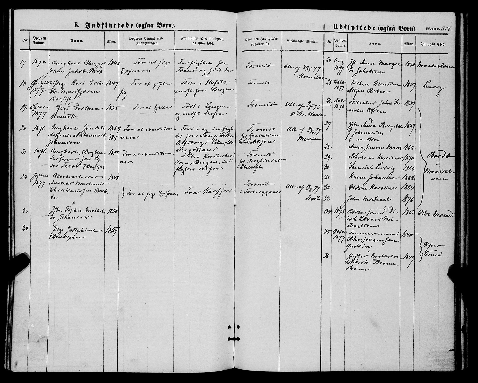 Tromsø sokneprestkontor/stiftsprosti/domprosti, AV/SATØ-S-1343/G/Ga/L0013kirke: Parish register (official) no. 13, 1872-1877, p. 306