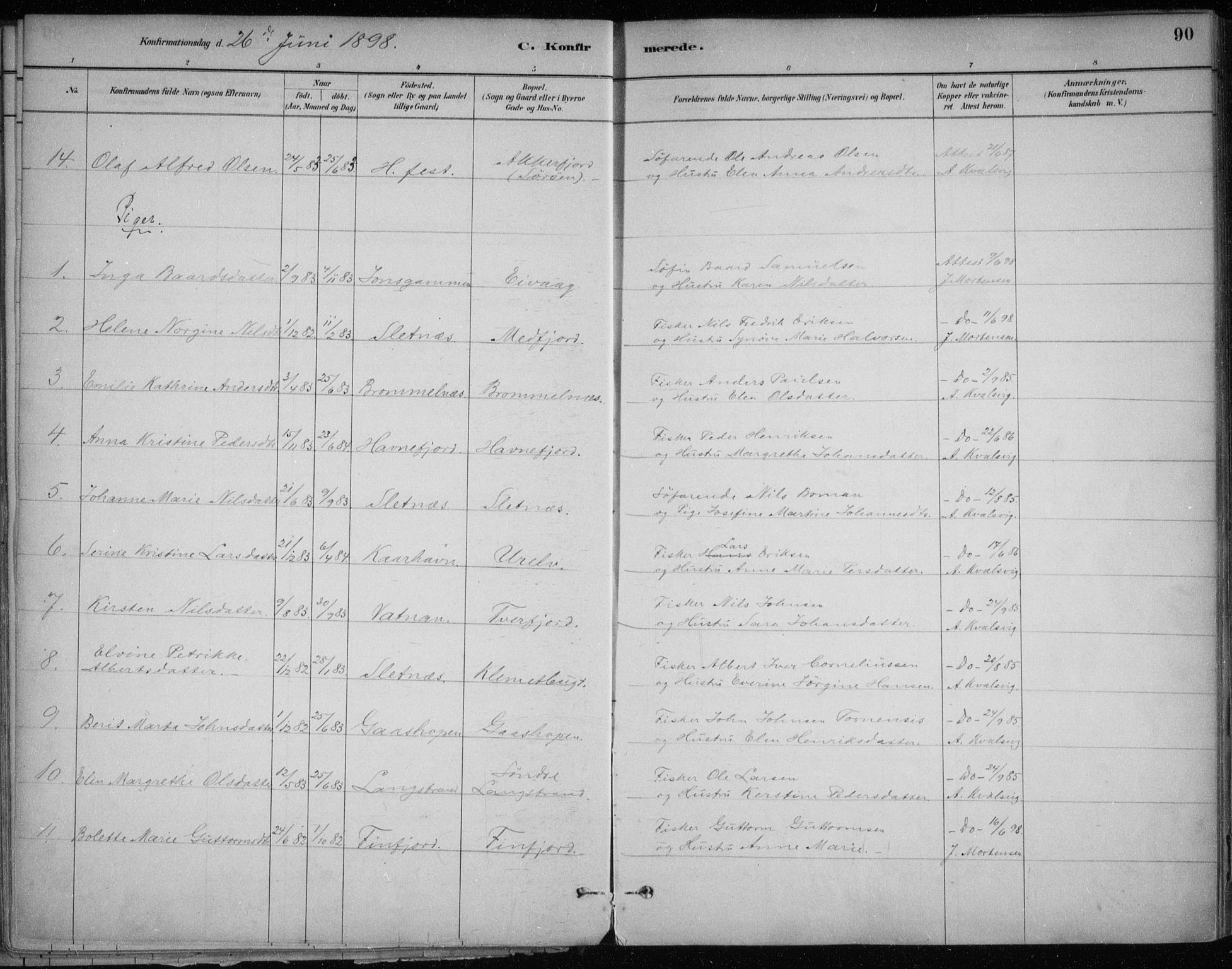 Hammerfest sokneprestkontor, SATØ/S-1347/H/Ha/L0013.kirke: Parish register (official) no. 13, 1898-1917, p. 90