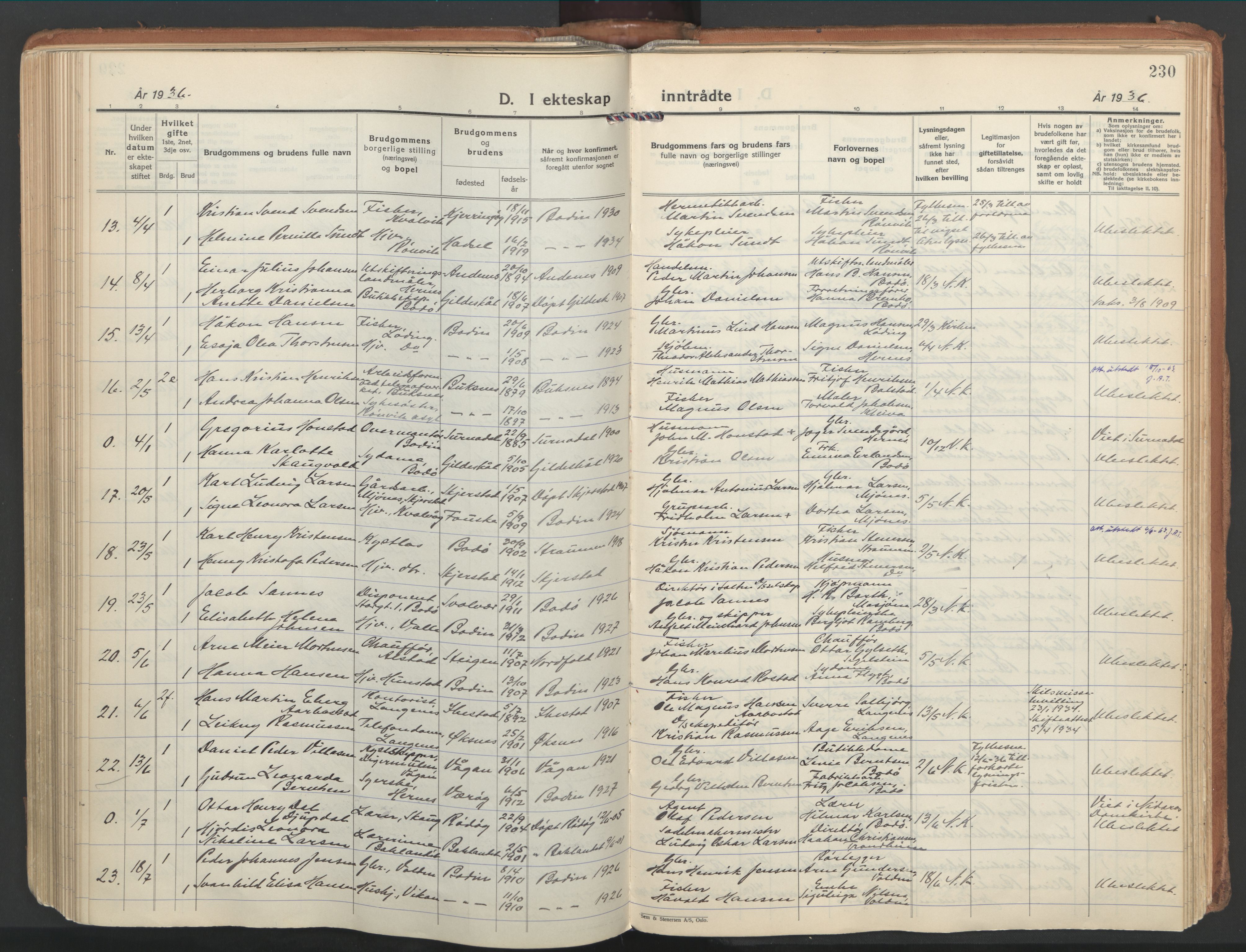 Ministerialprotokoller, klokkerbøker og fødselsregistre - Nordland, SAT/A-1459/802/L0061: Parish register (official) no. 802A08, 1933-1946, p. 230