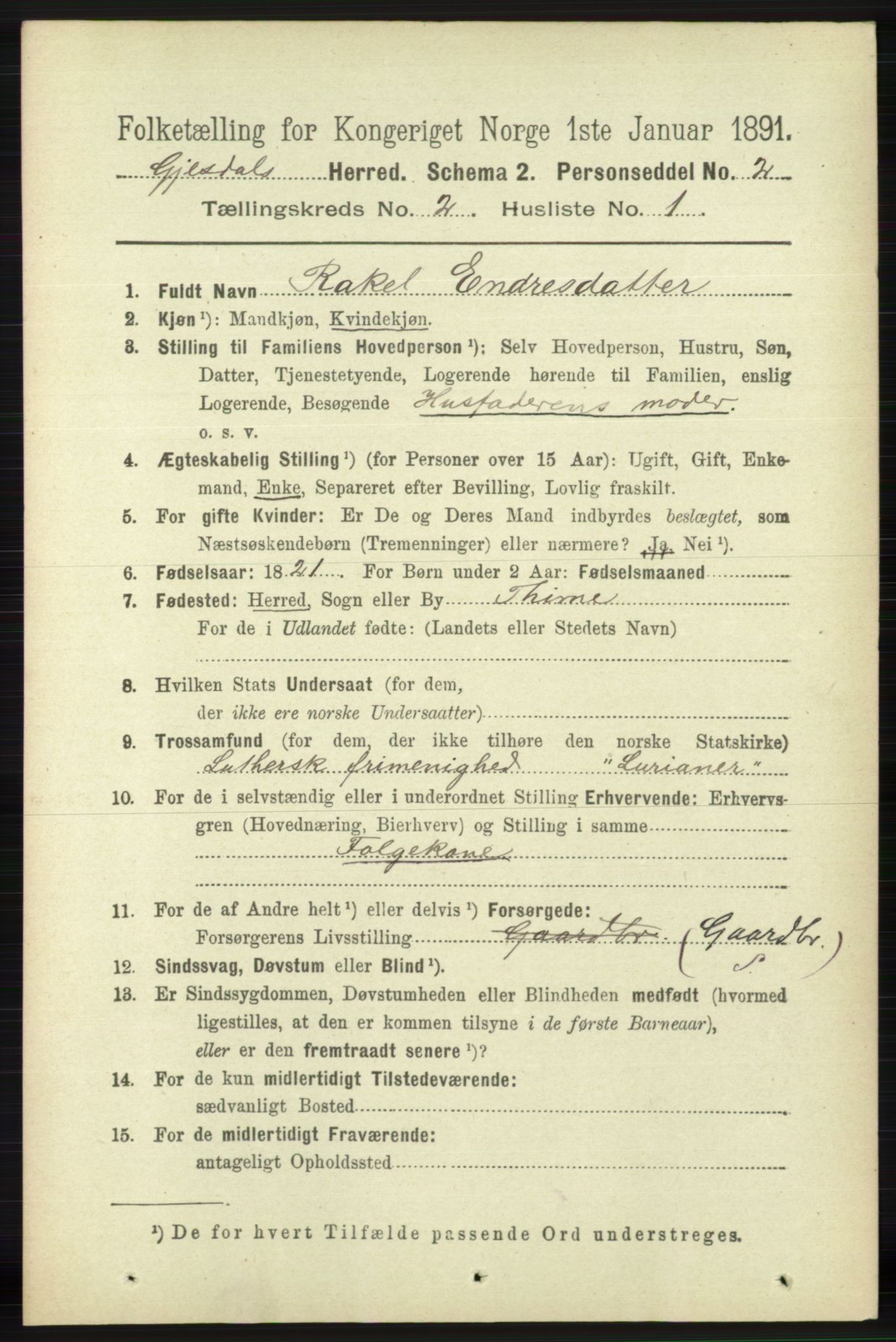 RA, 1891 census for 1122 Gjesdal, 1891, p. 384