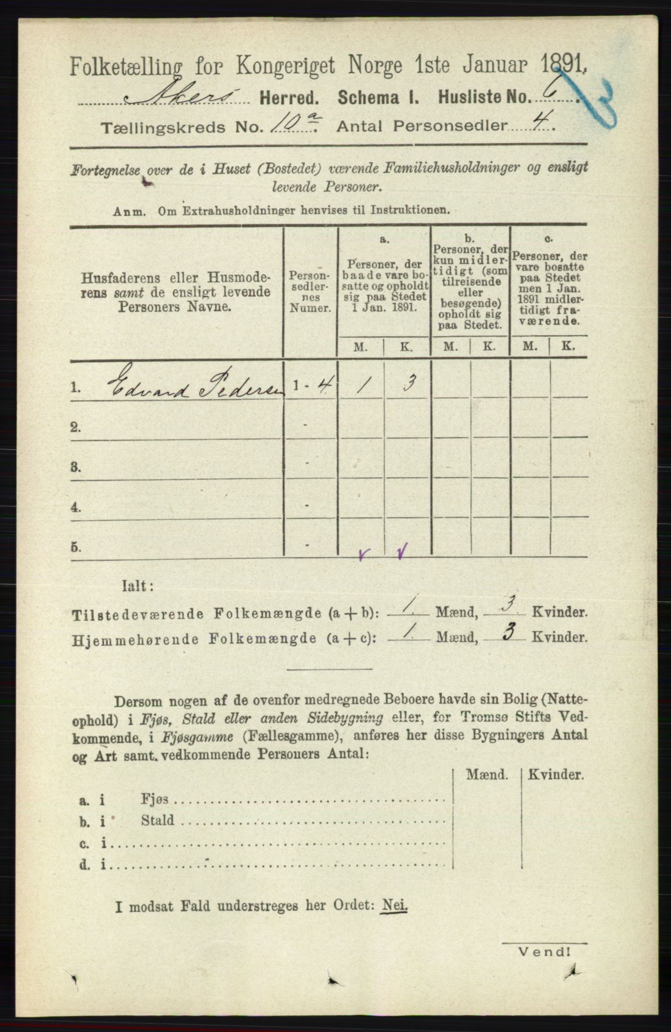 RA, 1891 census for 0218 Aker, 1891, p. 8814