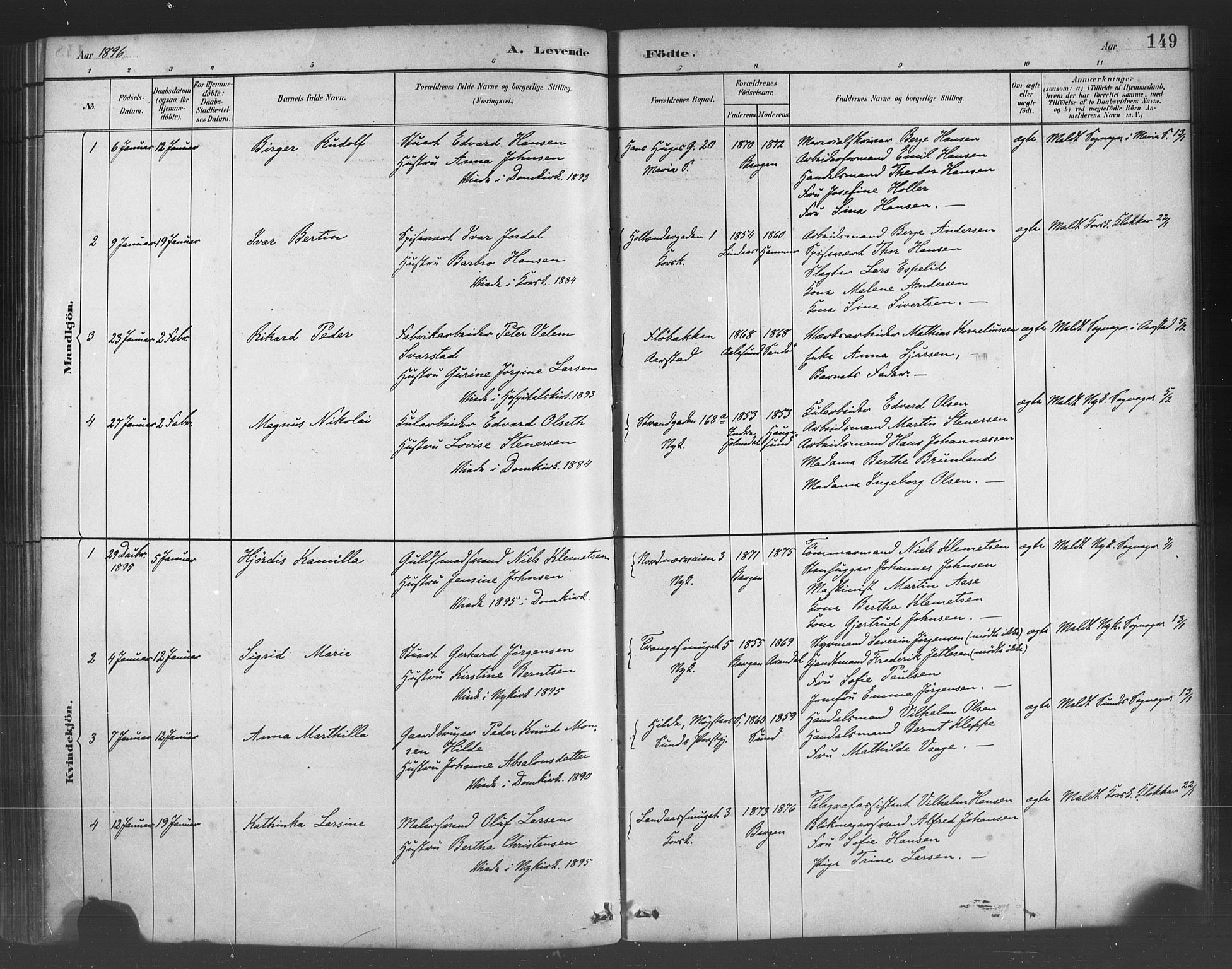 Fødselsstiftelsens sokneprestembete*, SAB/-: Parish register (official) no. A 2, 1884-1900, p. 149