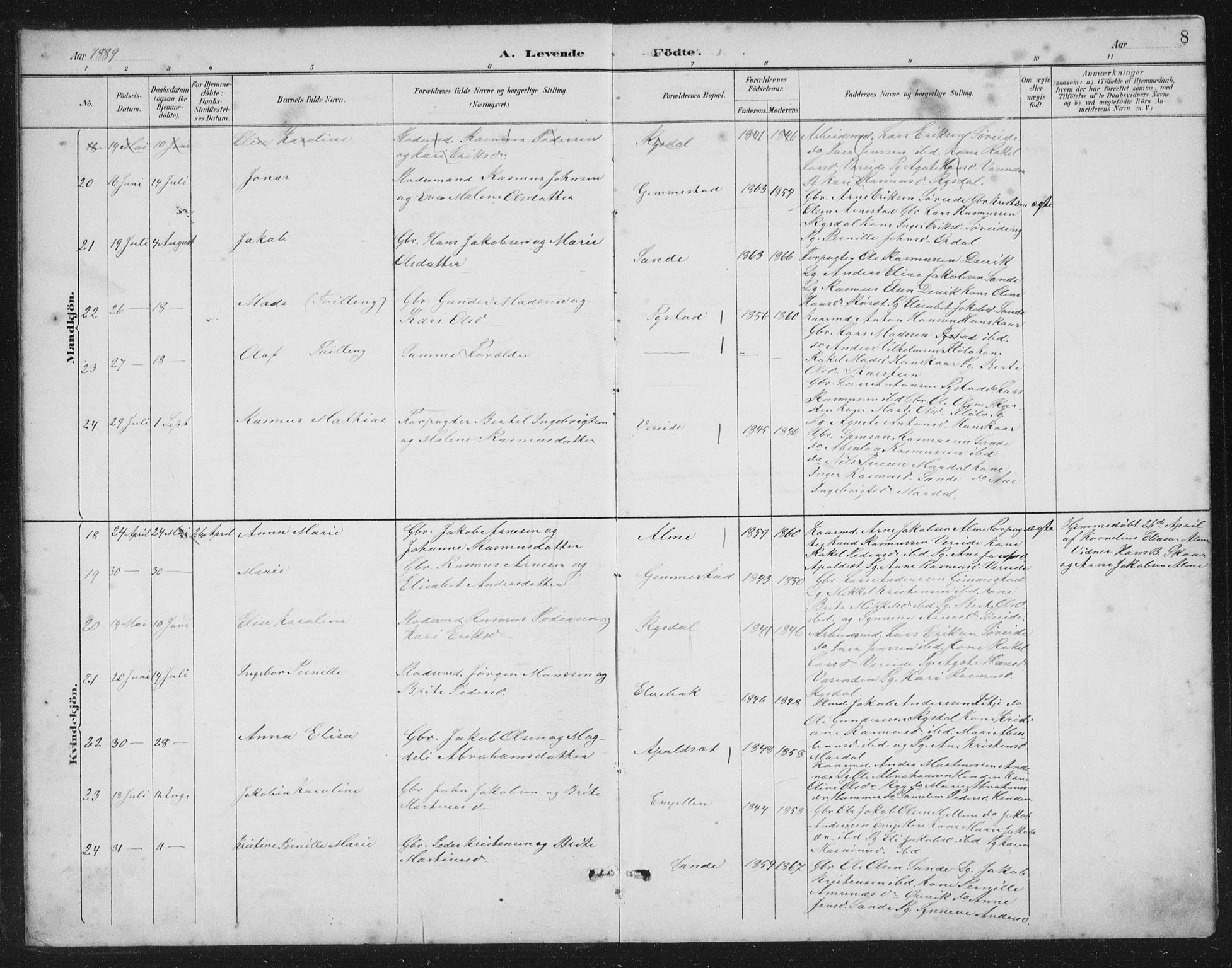 Gloppen sokneprestembete, AV/SAB-A-80101/H/Hab/Habb/L0002: Parish register (copy) no. B 2, 1889-1909, p. 8