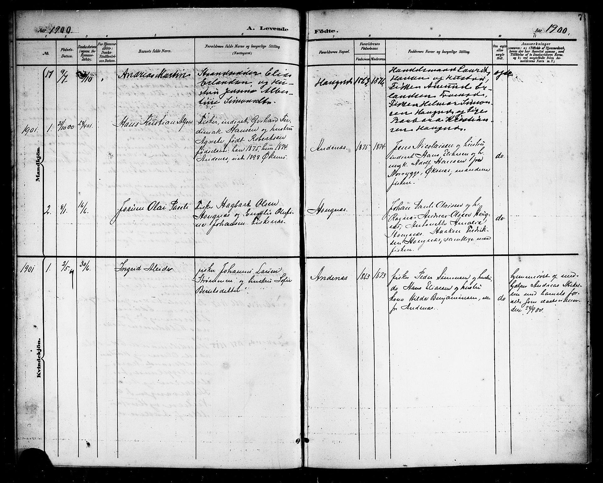 Ministerialprotokoller, klokkerbøker og fødselsregistre - Nordland, SAT/A-1459/899/L1449: Parish register (copy) no. 899C04, 1900-1918, p. 7