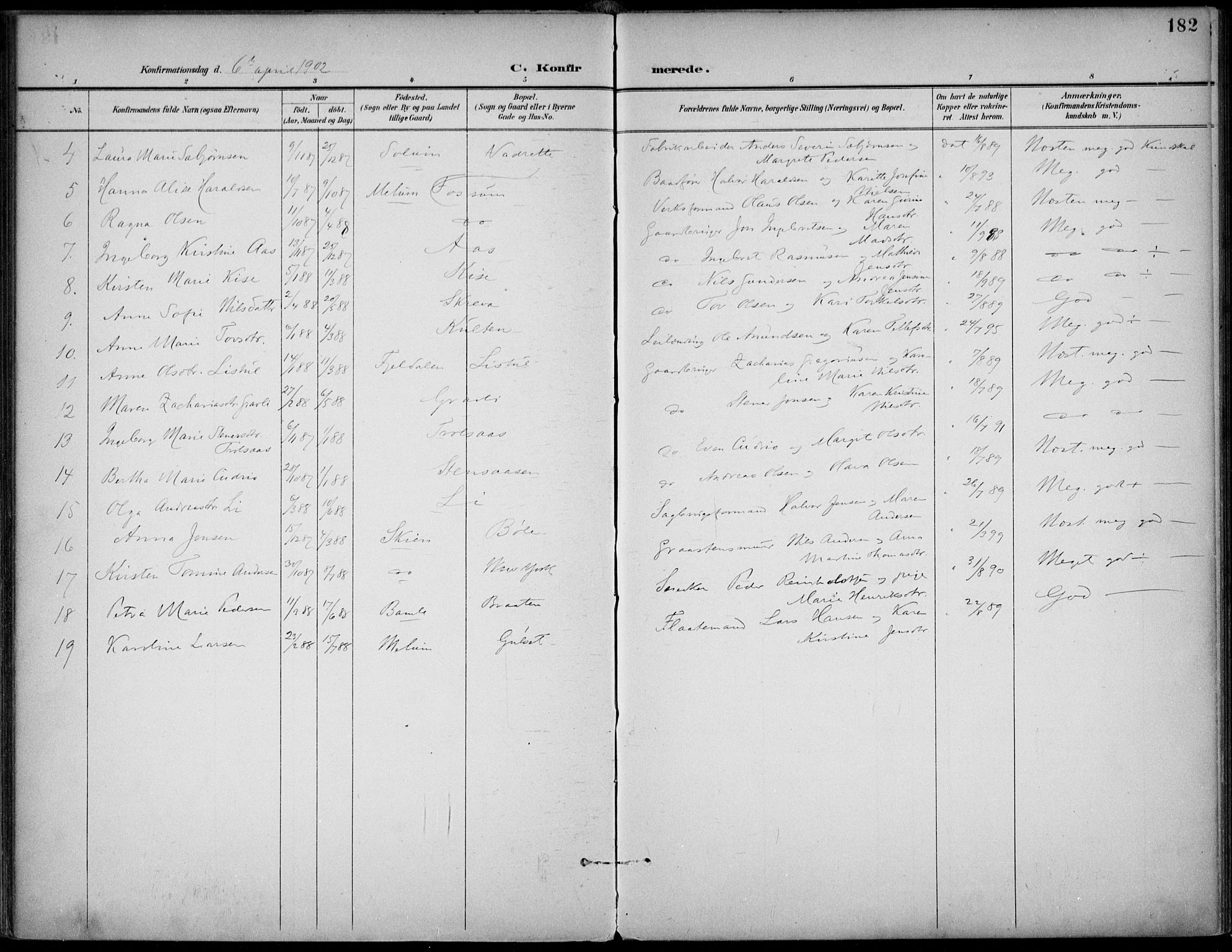 Gjerpen kirkebøker, AV/SAKO-A-265/F/Fa/L0011: Parish register (official) no. I 11, 1896-1904, p. 182