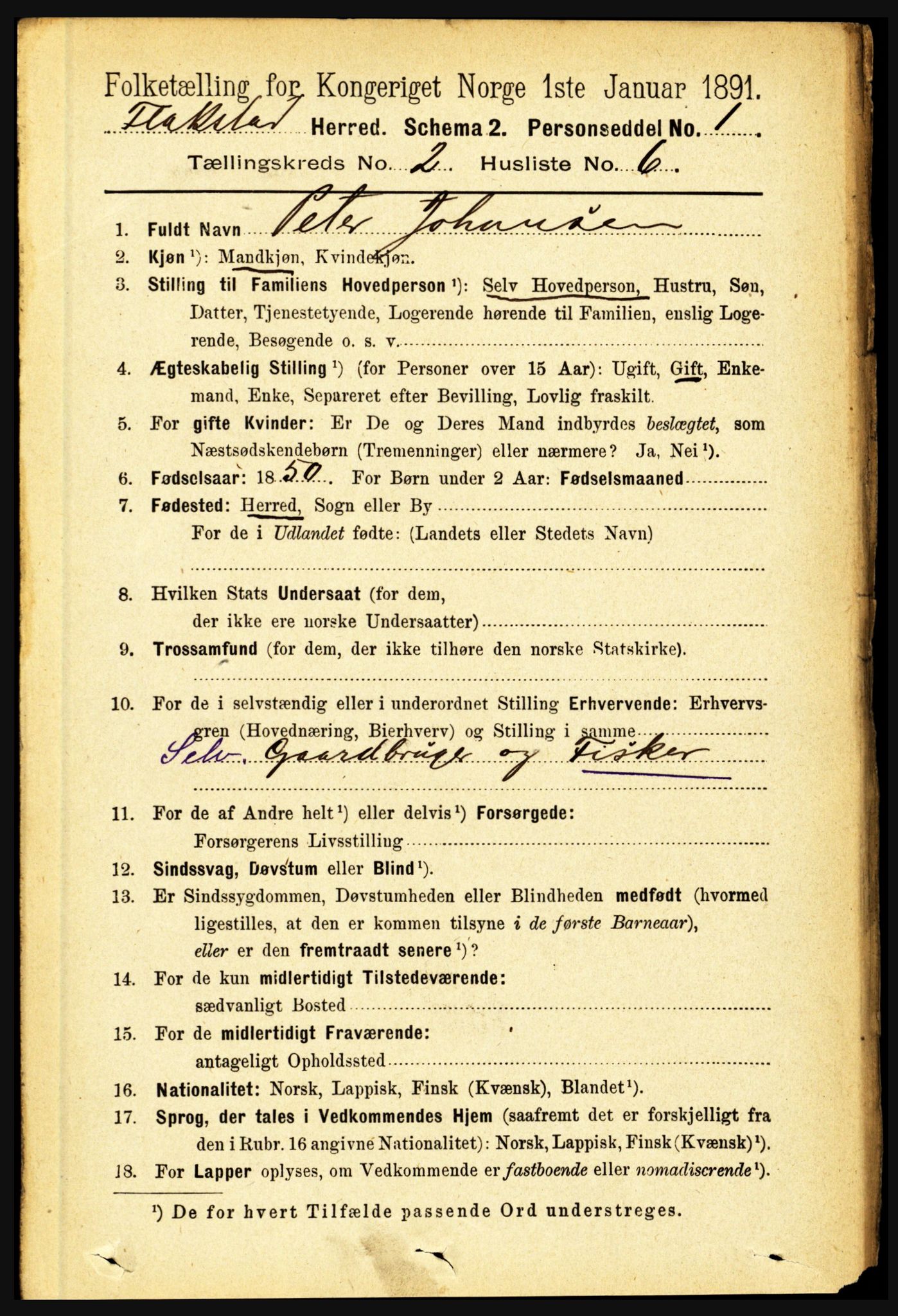 RA, 1891 census for 1859 Flakstad, 1891, p. 648