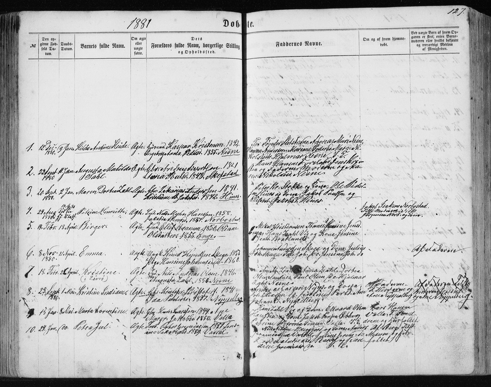 Ministerialprotokoller, klokkerbøker og fødselsregistre - Nordland, SAT/A-1459/838/L0556: Parish register (copy) no. 838C03, 1861-1893, p. 127