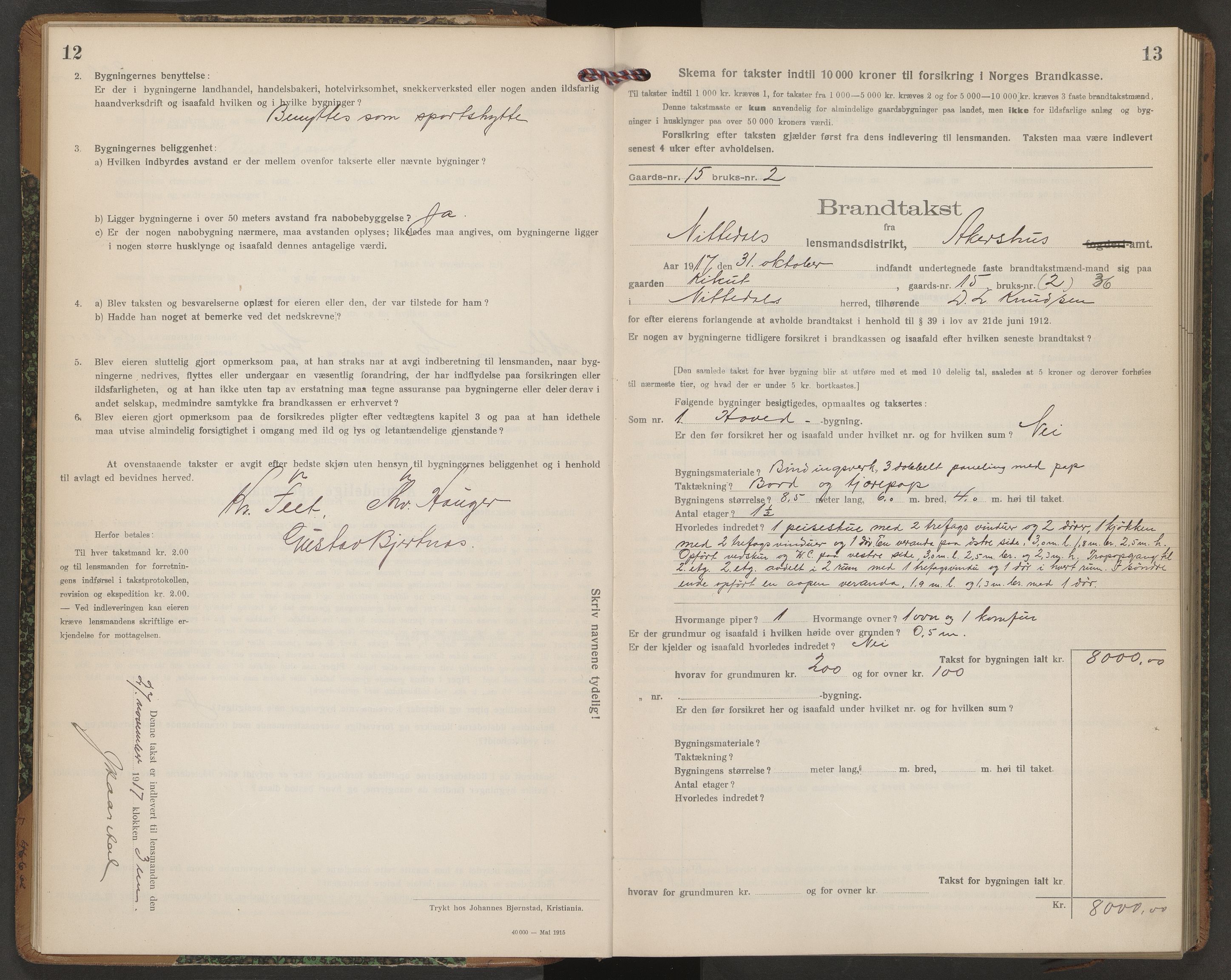 Norges brannkasse, branntakster Nittedal, AV/SAO-A-11394/F/Fb/L0001: Branntakstprotokoll, 1917-1930