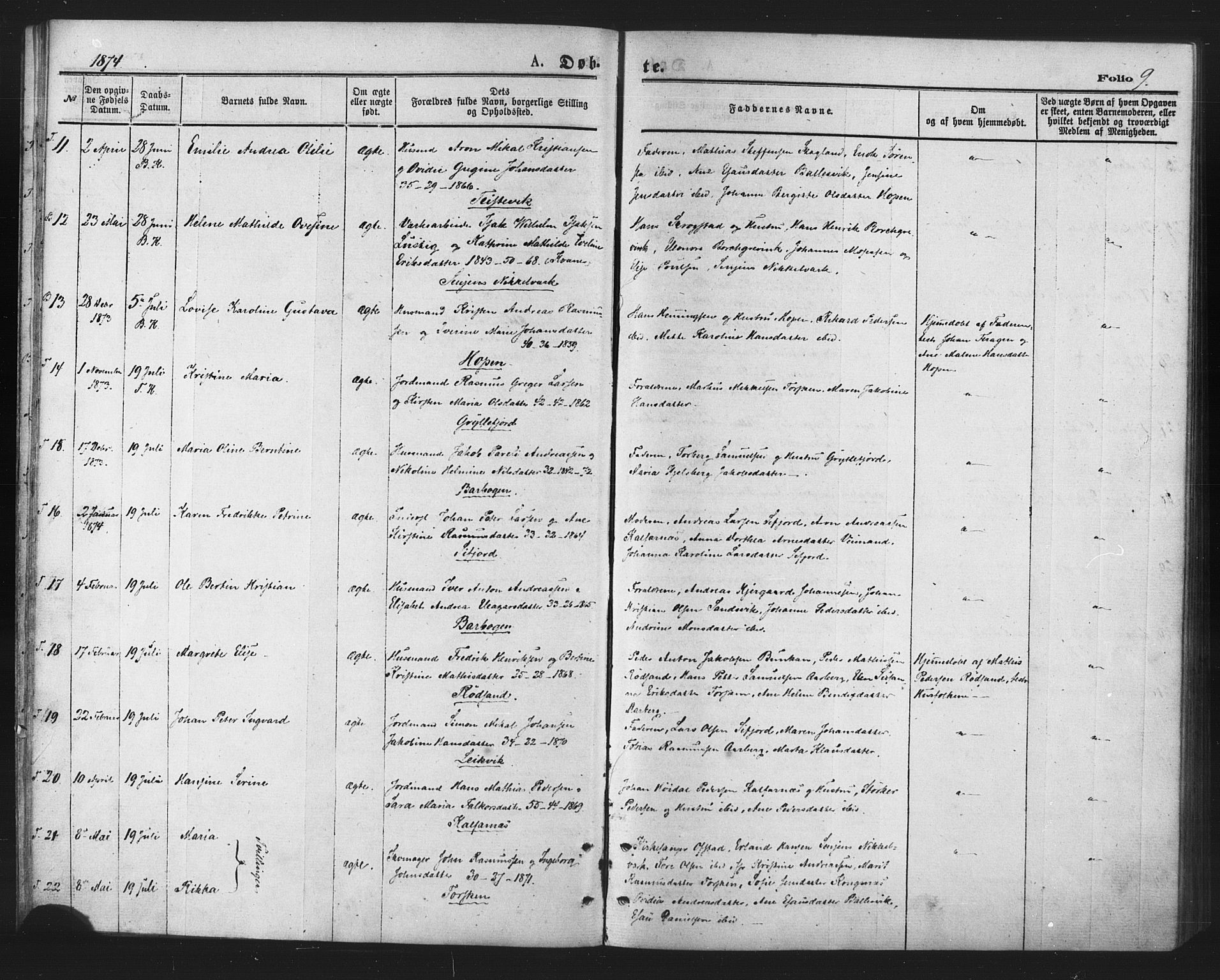 Berg sokneprestkontor, AV/SATØ-S-1318/G/Ga/Gaa/L0003kirke: Parish register (official) no. 3, 1872-1879, p. 9