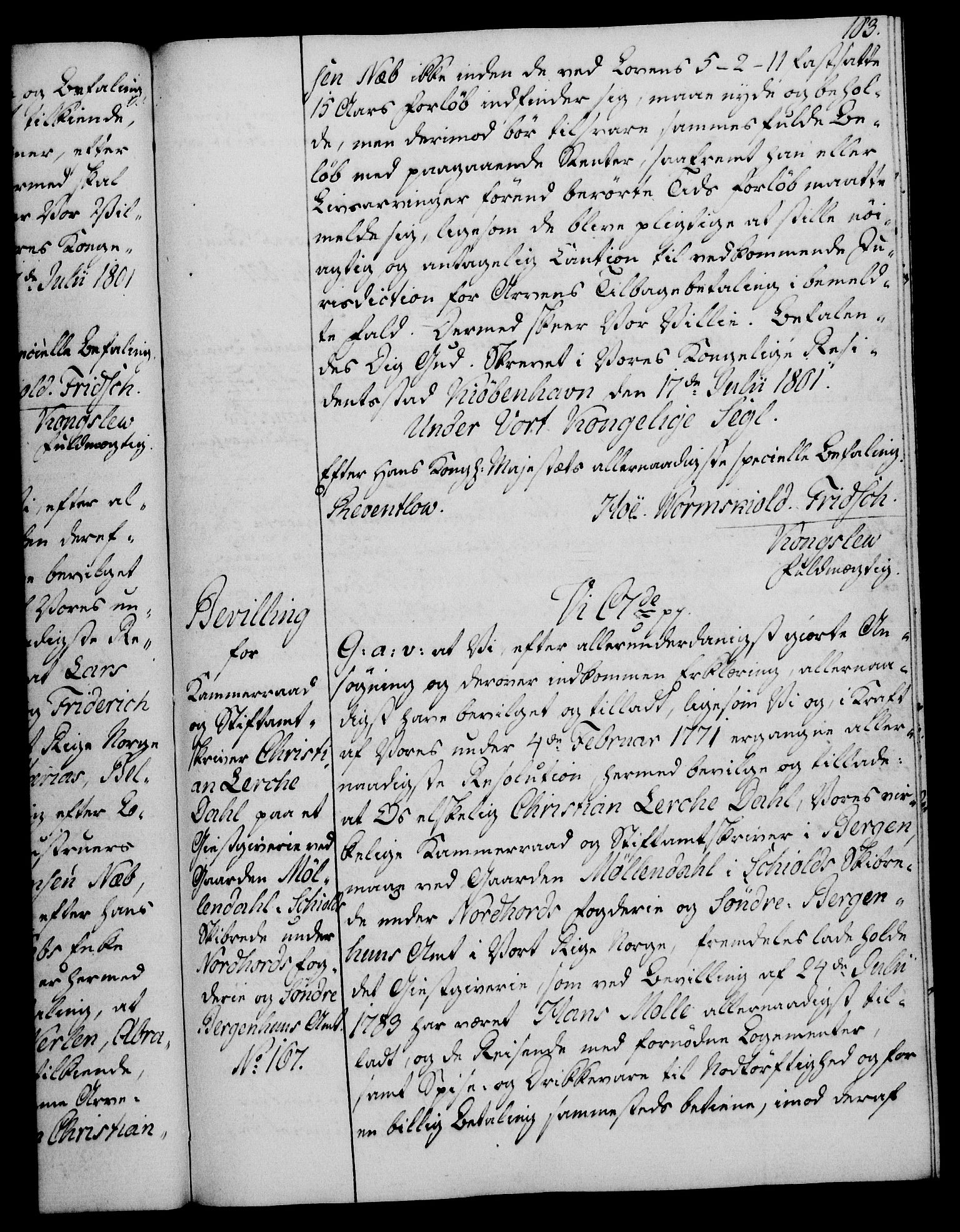 Rentekammeret, Kammerkanselliet, AV/RA-EA-3111/G/Gg/Gga/L0017: Norsk ekspedisjonsprotokoll med register (merket RK 53.17), 1801-1803, p. 103