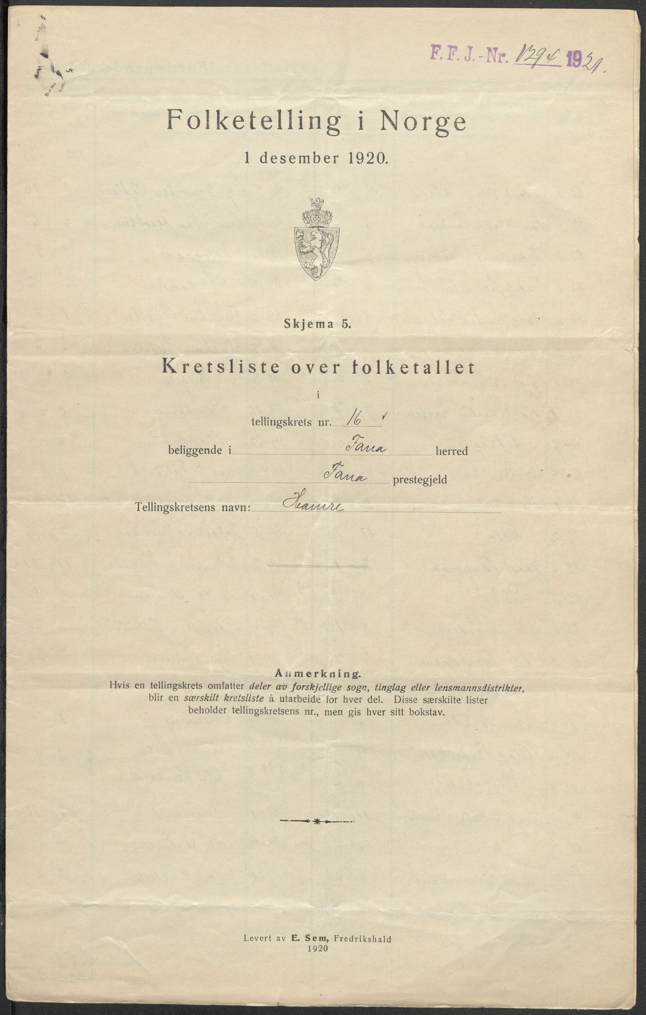 SAB, 1920 census for Fana, 1920, p. 65