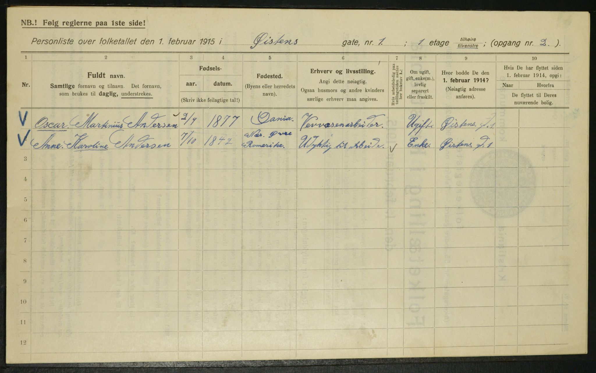 OBA, Municipal Census 1915 for Kristiania, 1915, p. 130846