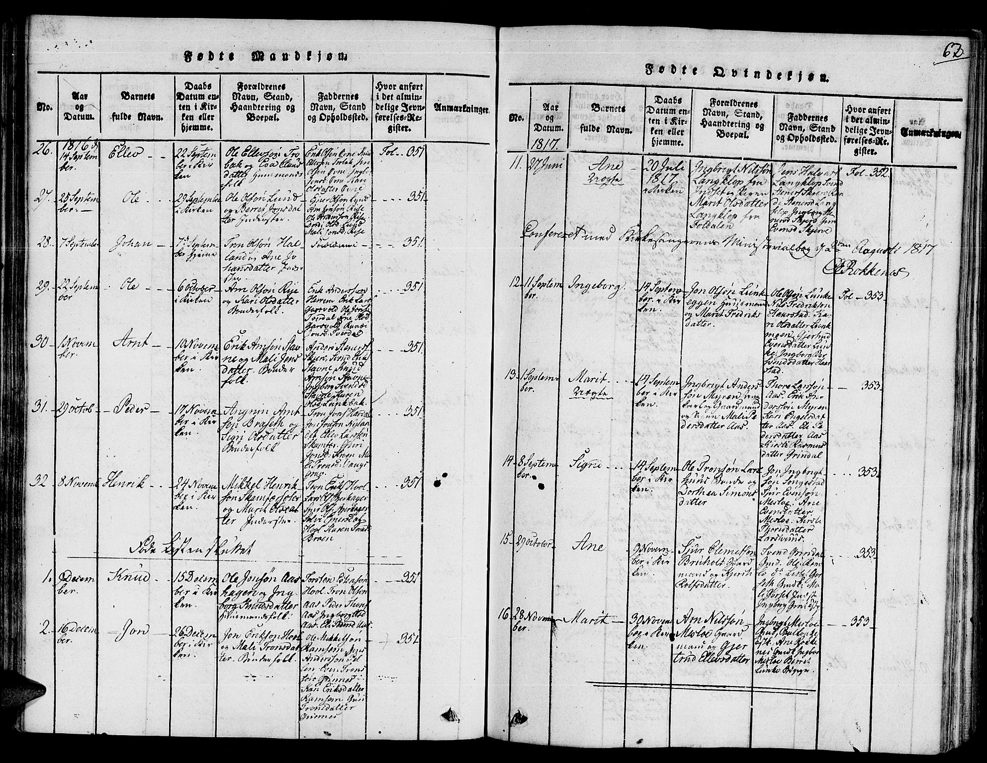 Ministerialprotokoller, klokkerbøker og fødselsregistre - Sør-Trøndelag, SAT/A-1456/672/L0854: Parish register (official) no. 672A06 /2, 1816-1829, p. 62