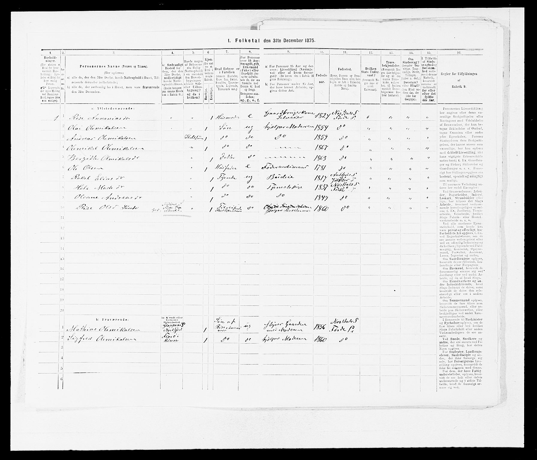 SAB, 1875 census for 1432P Førde, 1875, p. 1164