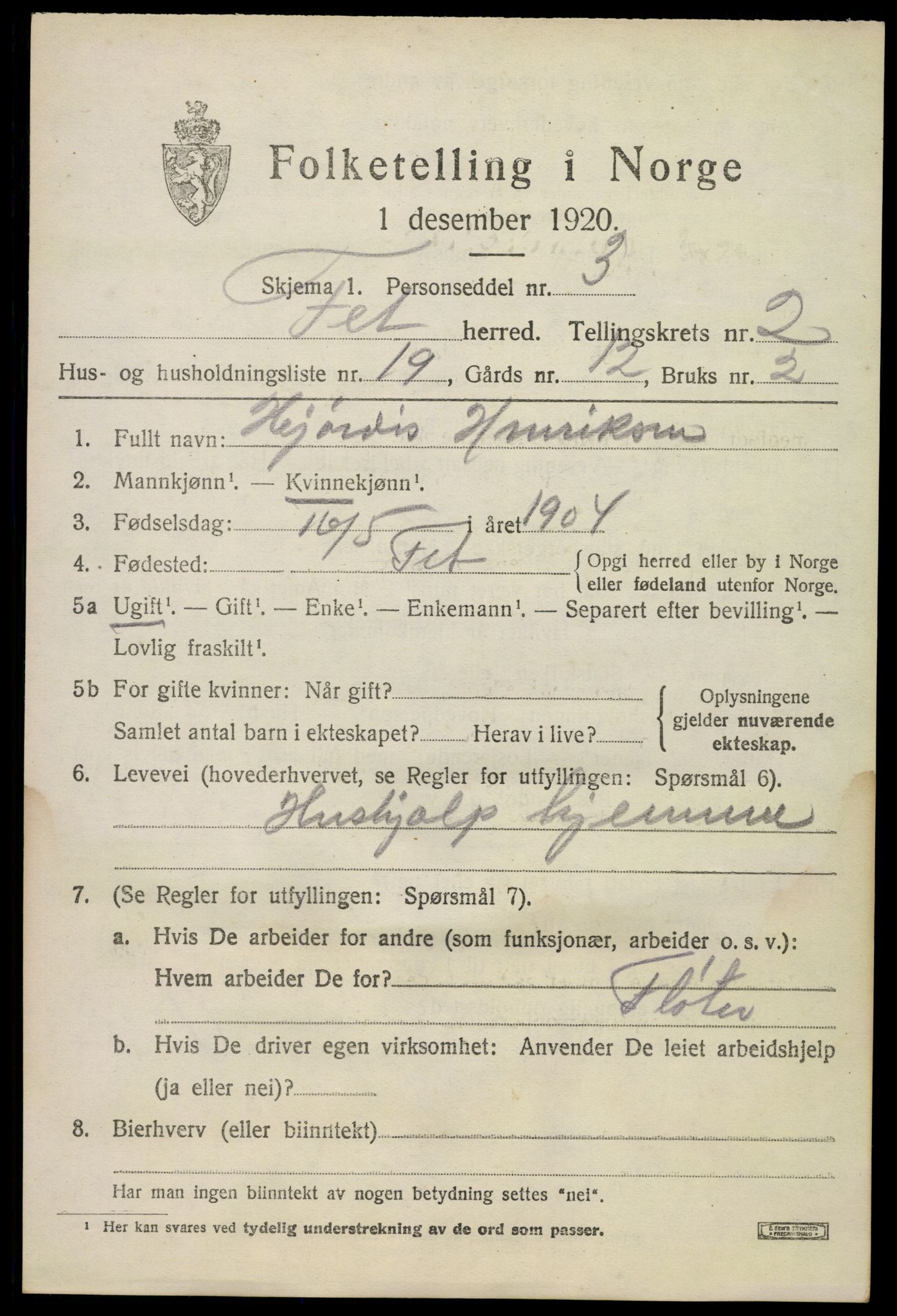 SAO, 1920 census for Fet, 1920, p. 2938