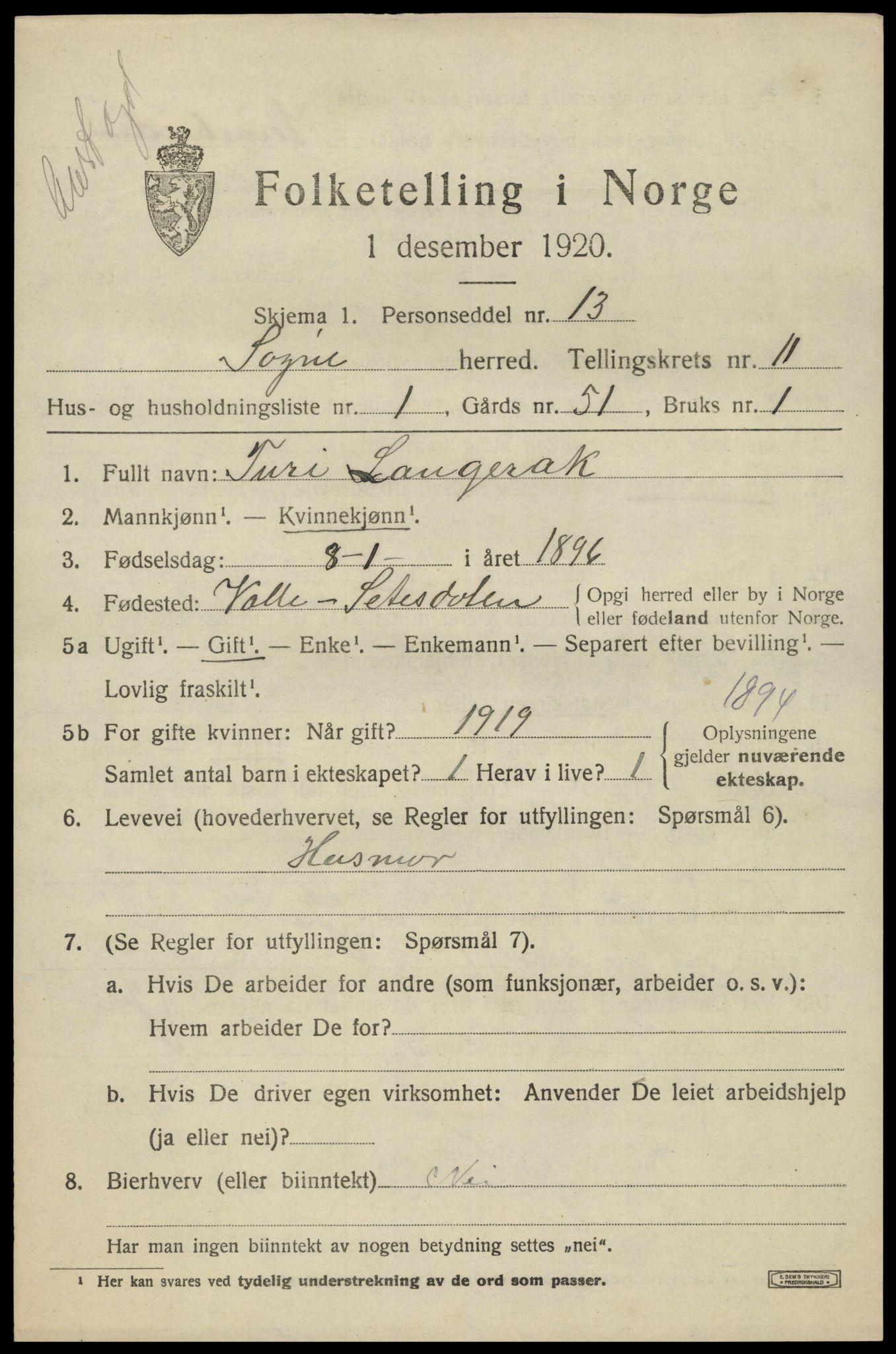 SAK, 1920 census for Søgne, 1920, p. 5623
