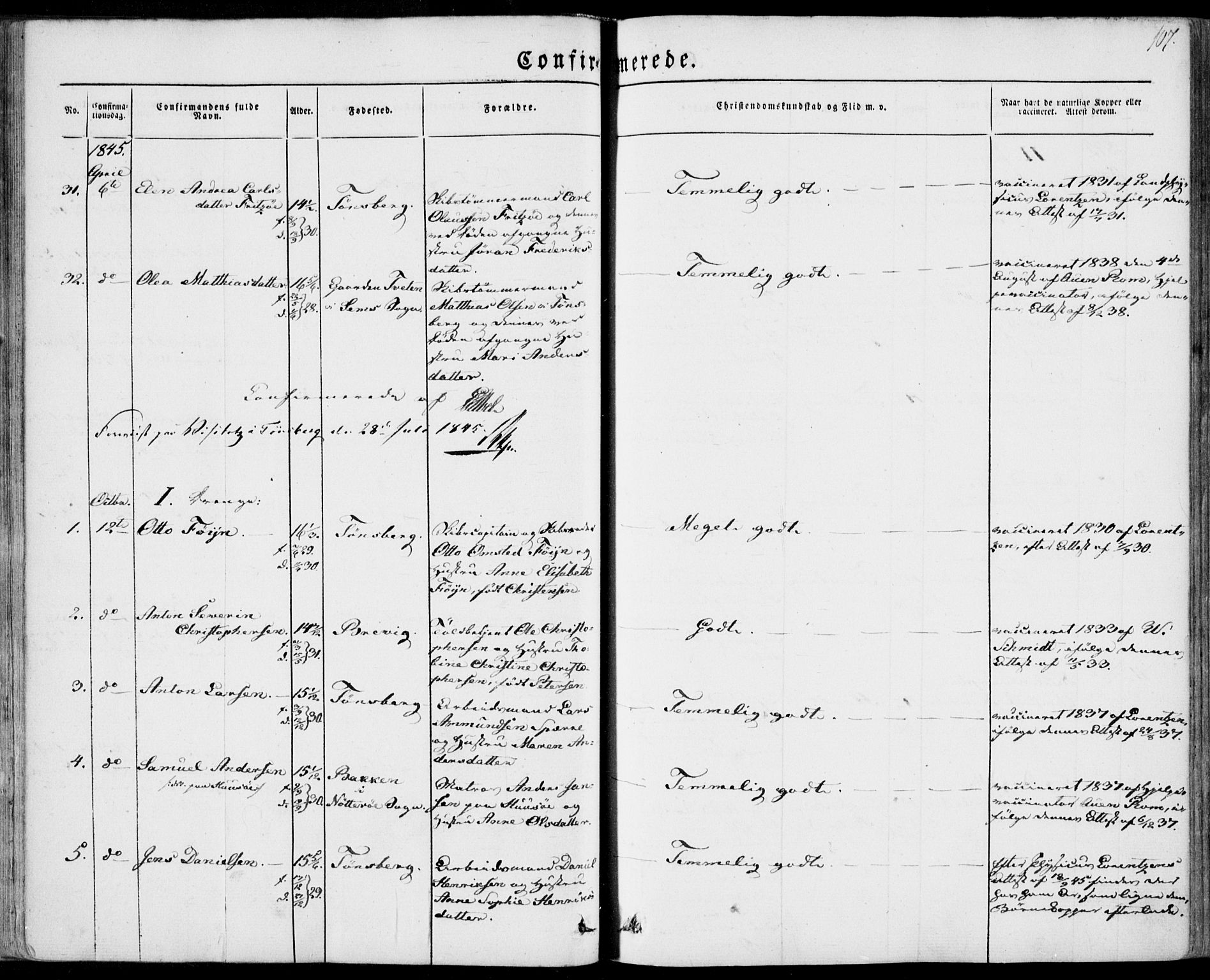 Tønsberg kirkebøker, SAKO/A-330/F/Fa/L0007: Parish register (official) no. I 7, 1845-1854, p. 107