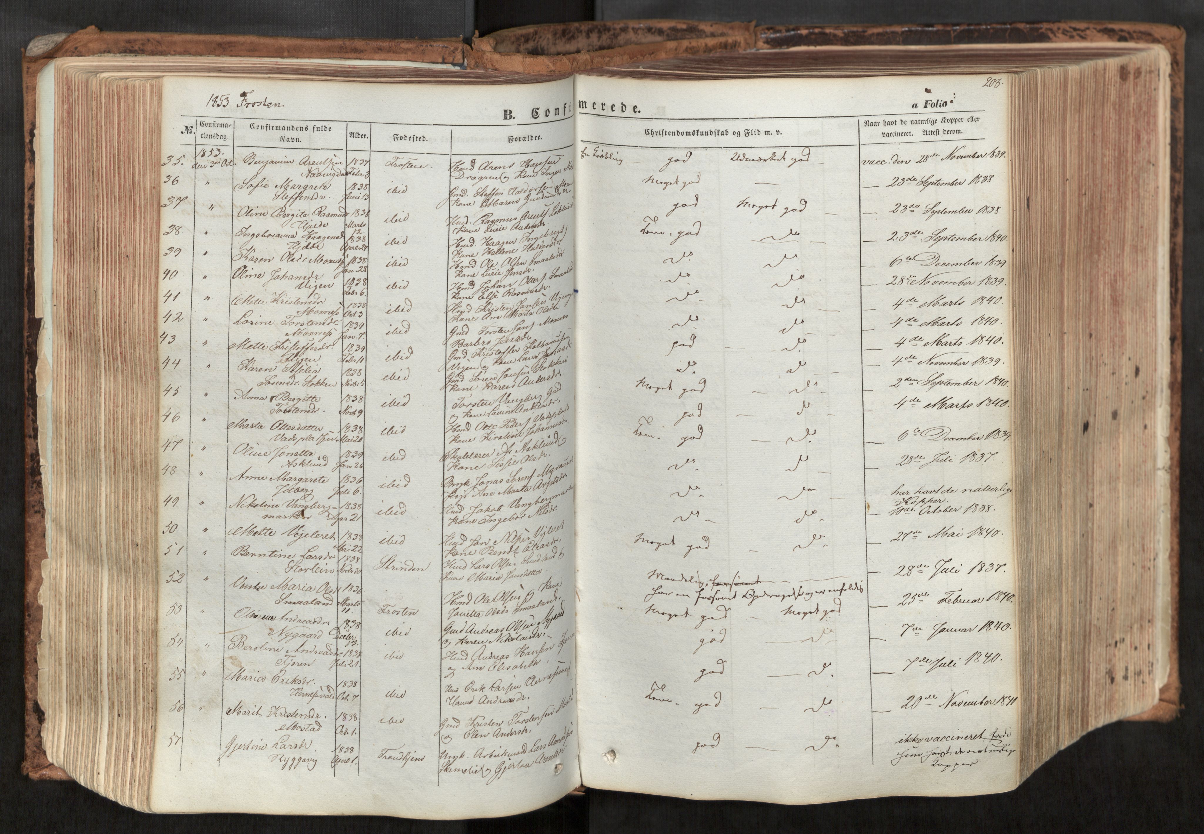 Ministerialprotokoller, klokkerbøker og fødselsregistre - Nord-Trøndelag, SAT/A-1458/713/L0116: Parish register (official) no. 713A07, 1850-1877, p. 208