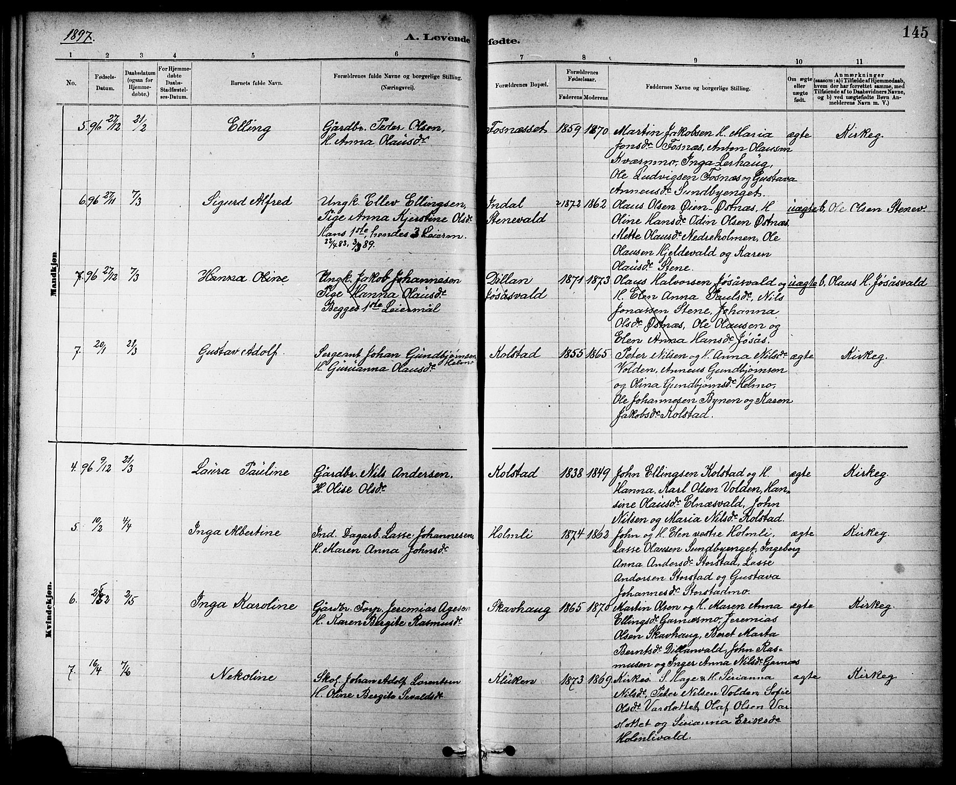 Ministerialprotokoller, klokkerbøker og fødselsregistre - Nord-Trøndelag, SAT/A-1458/724/L0267: Parish register (copy) no. 724C03, 1879-1898, p. 145